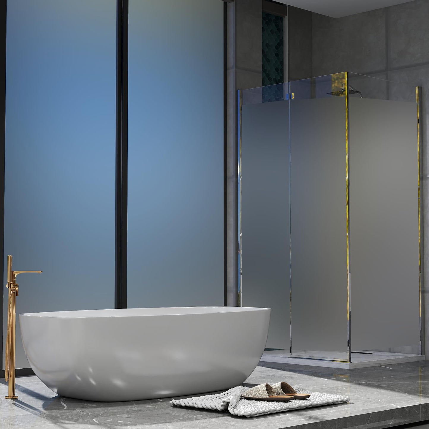 Timeet Window Privacy Film, Frosted Glass Window Clings, Static Cling Heat UV Blocking Anti-Glare Frosting Stickers, Decorative Bathroom Door Coverings Day and Night, 17.5 x 78.7 Inch, Pure