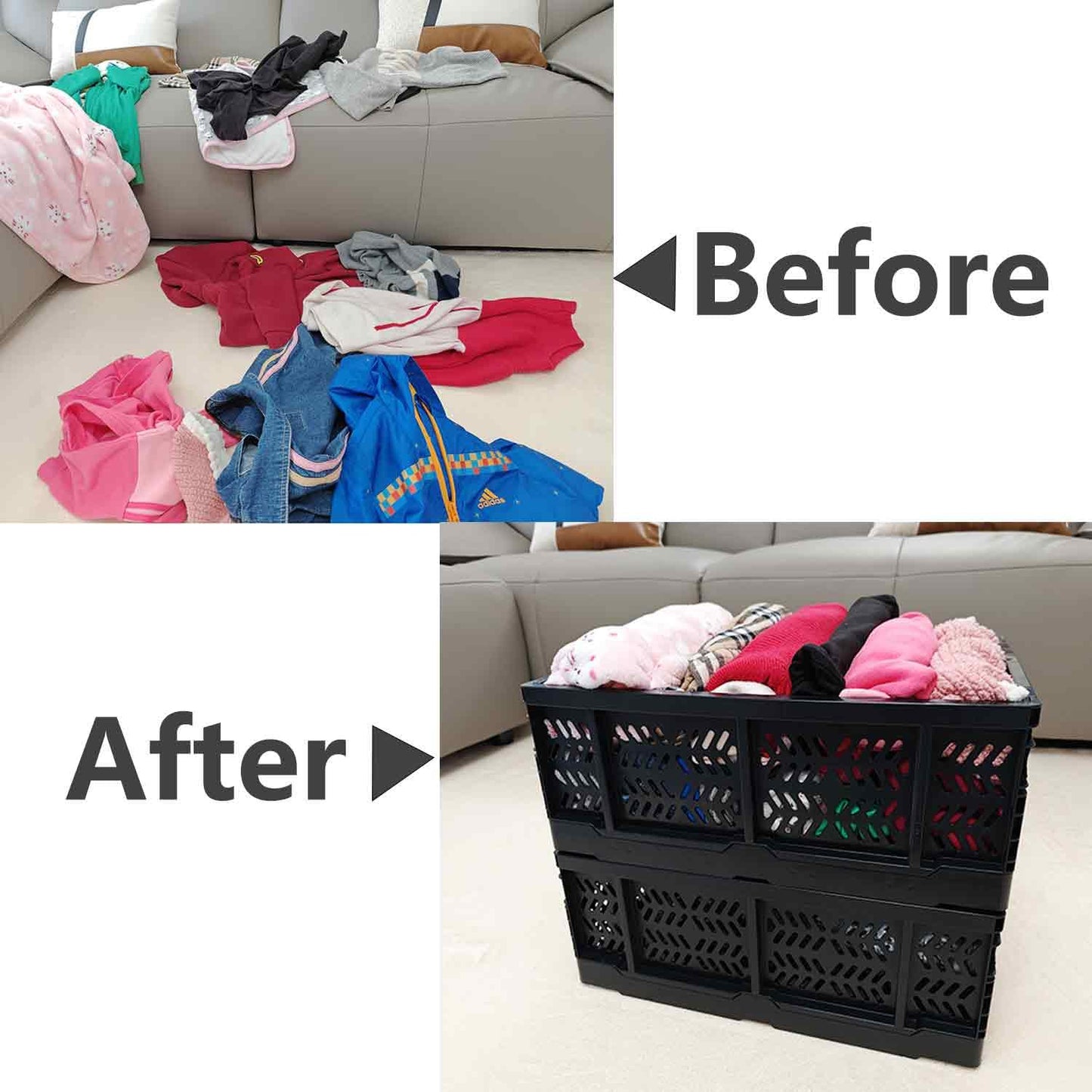 KINGSUSLAY 4-Pack Plastic Storage Crates,20L Foldable Baskets,Collapsible Crates, Storage Baskets and Bins for Toys, Home Storage, Office Products, Christmas Gifts, Easter Eggs (Black)
