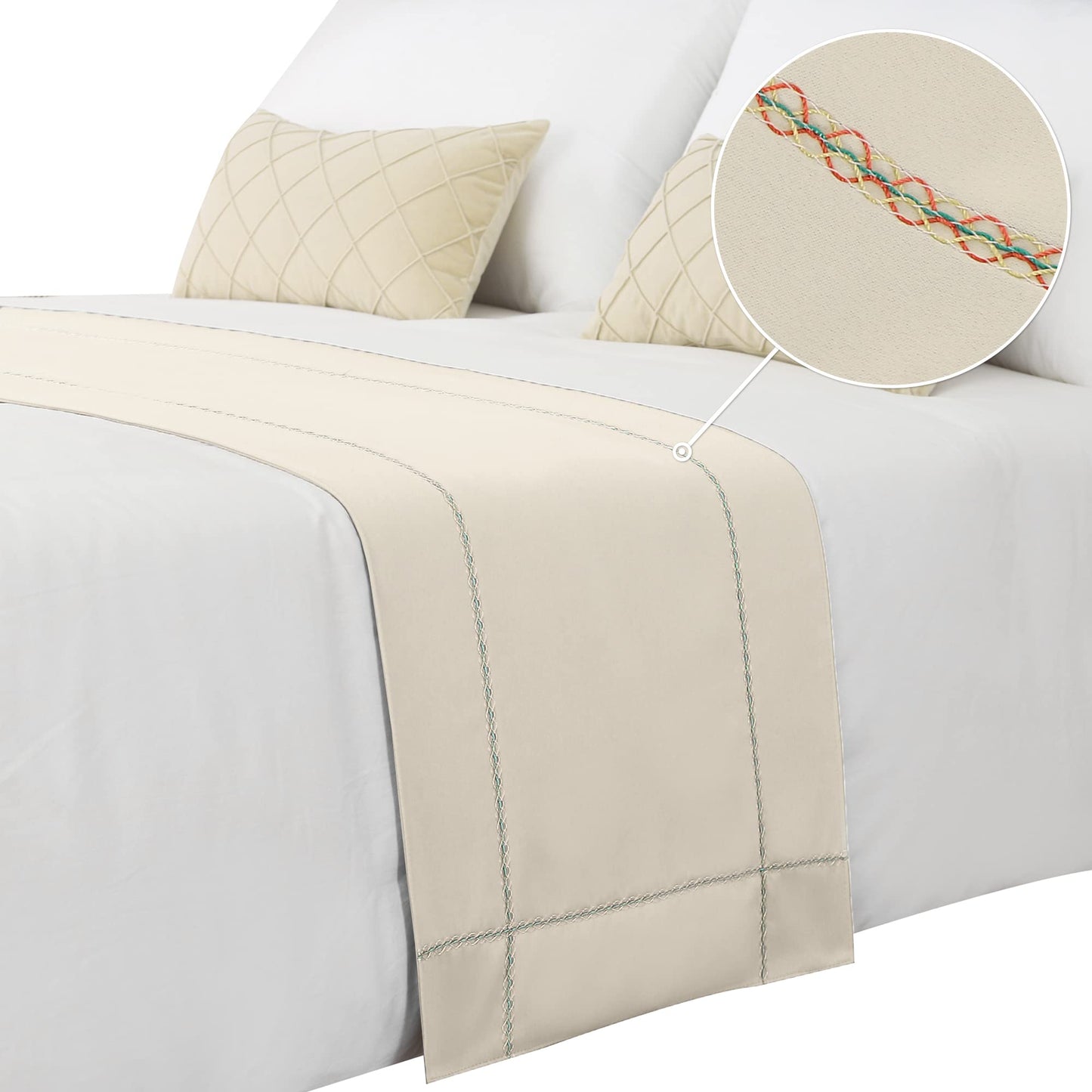JADE POKE Bed Runner - 210 x 50 cm, Queen & Full Size, Beige Bed Throws Decorations for Bedroom, Hotel, Wedding Room