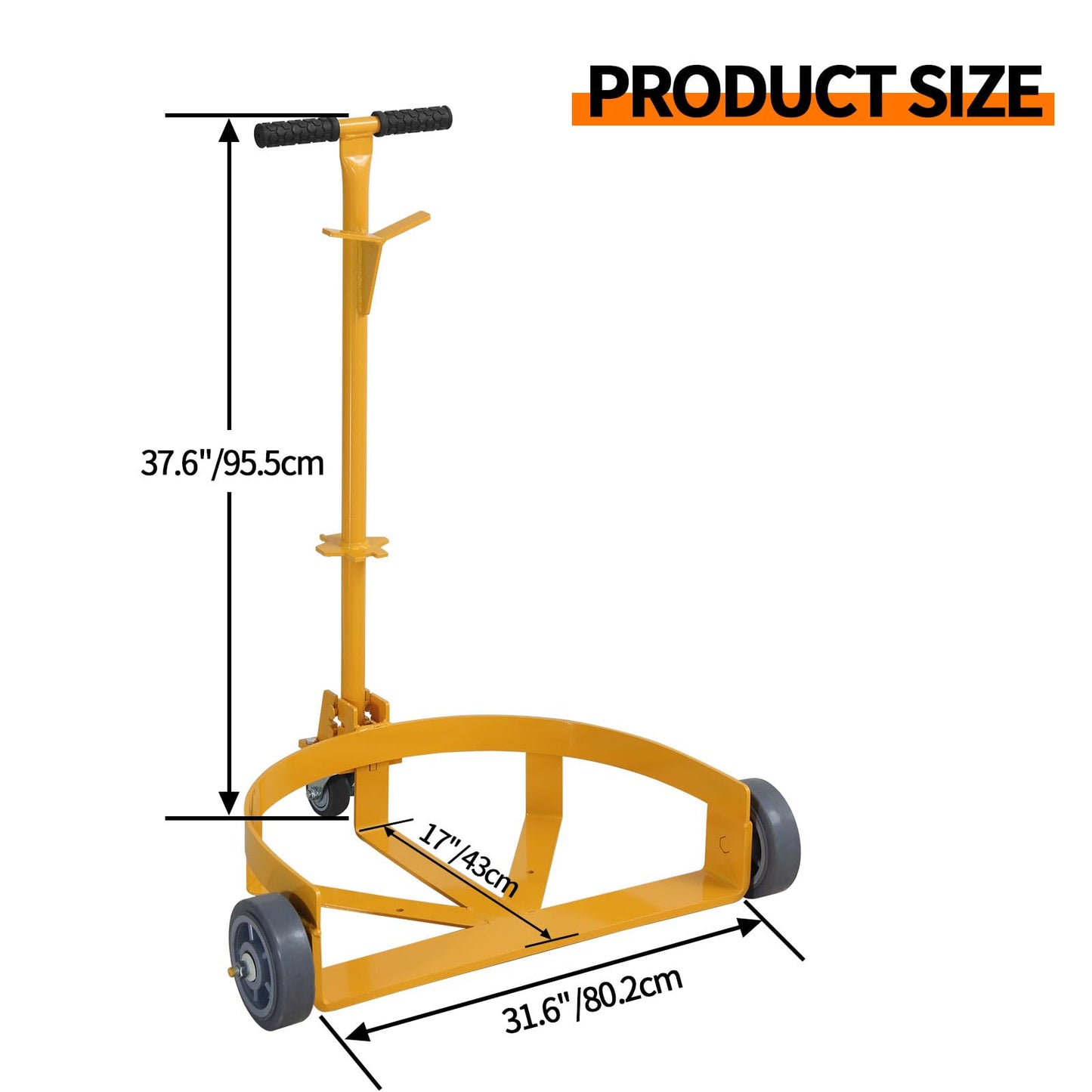 55 Gallon Drum Dolly, 1200lbs Capacity Oil Drum Cart with Bung Wrench Handle and Poly-on-Steel Wheels with Brake, Low Profile,Yellow