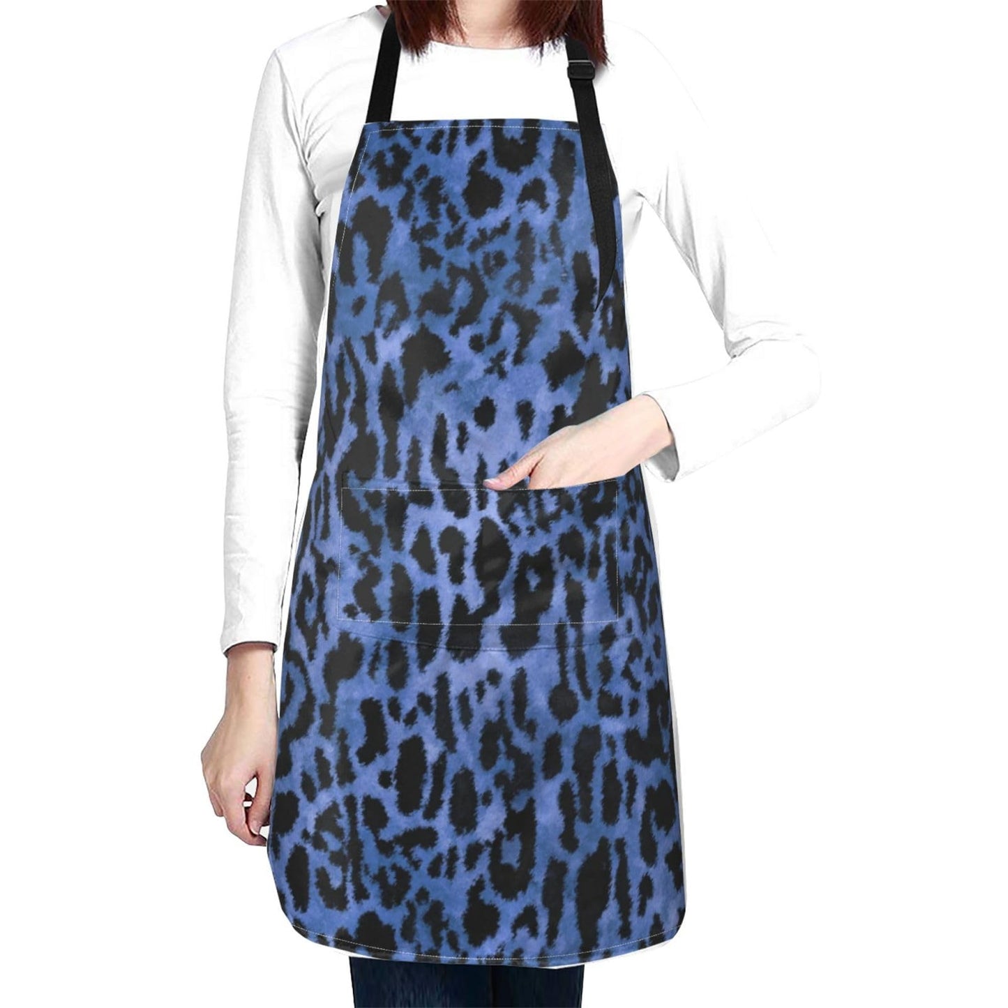 Perinsto Blue Leopard Animal Skin Waterproof Apron With 2 Pockets Cheetah Kitchen Chef Aprons Bibs For Cooking Baking Painting Gardening Grooming