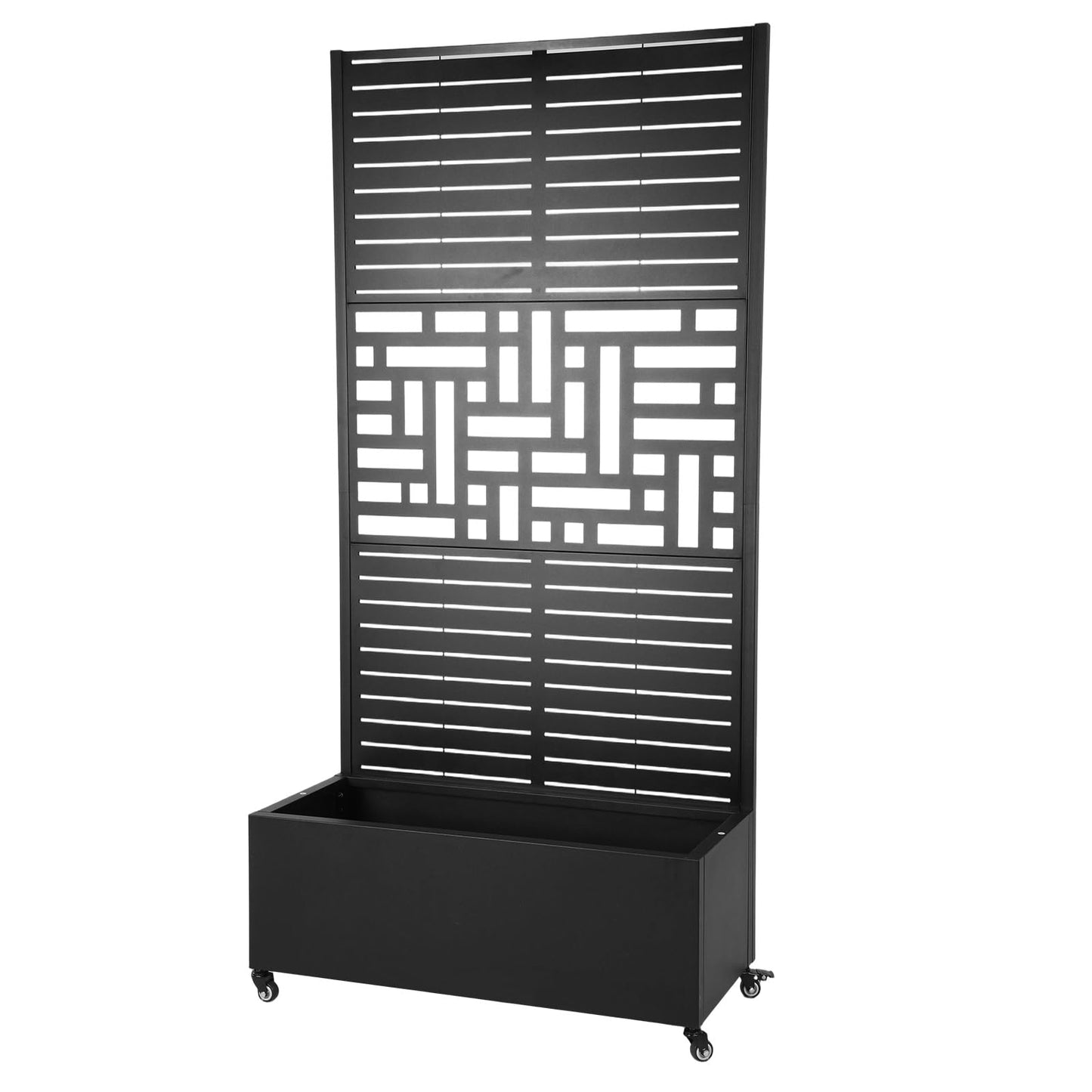 70.87x35.43x15.75 Inch Metal Planter Box with Trellis and Wheels Raised Garden Bed with Drainage Holes Privacy Planters Suitable for Climbing Plants and Vegetables (01)
