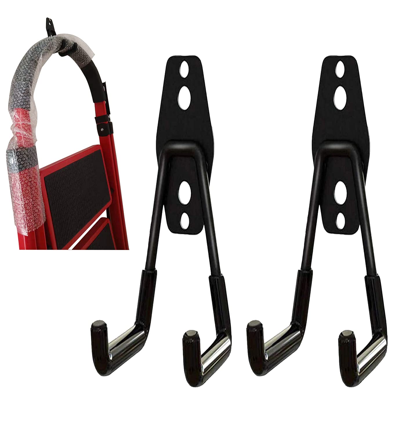 2Pcs Folding Step Stool Wall Mount Hooks, Telescoping Wall Mount Ladder Hooks,Household Engineering Ladder Hanger, Telescoping Ladder Hanger, for Garage & Shed Display & Storage Ladder Tool (U-Type)