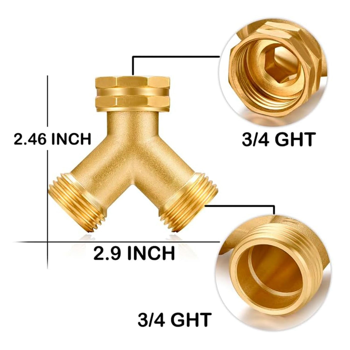 SIGURANTA Garden hose splitter, Brass Y-Type Unrestricted Flow Fitting, Garden Faucet splitter (2-way full flow 2Pcs)