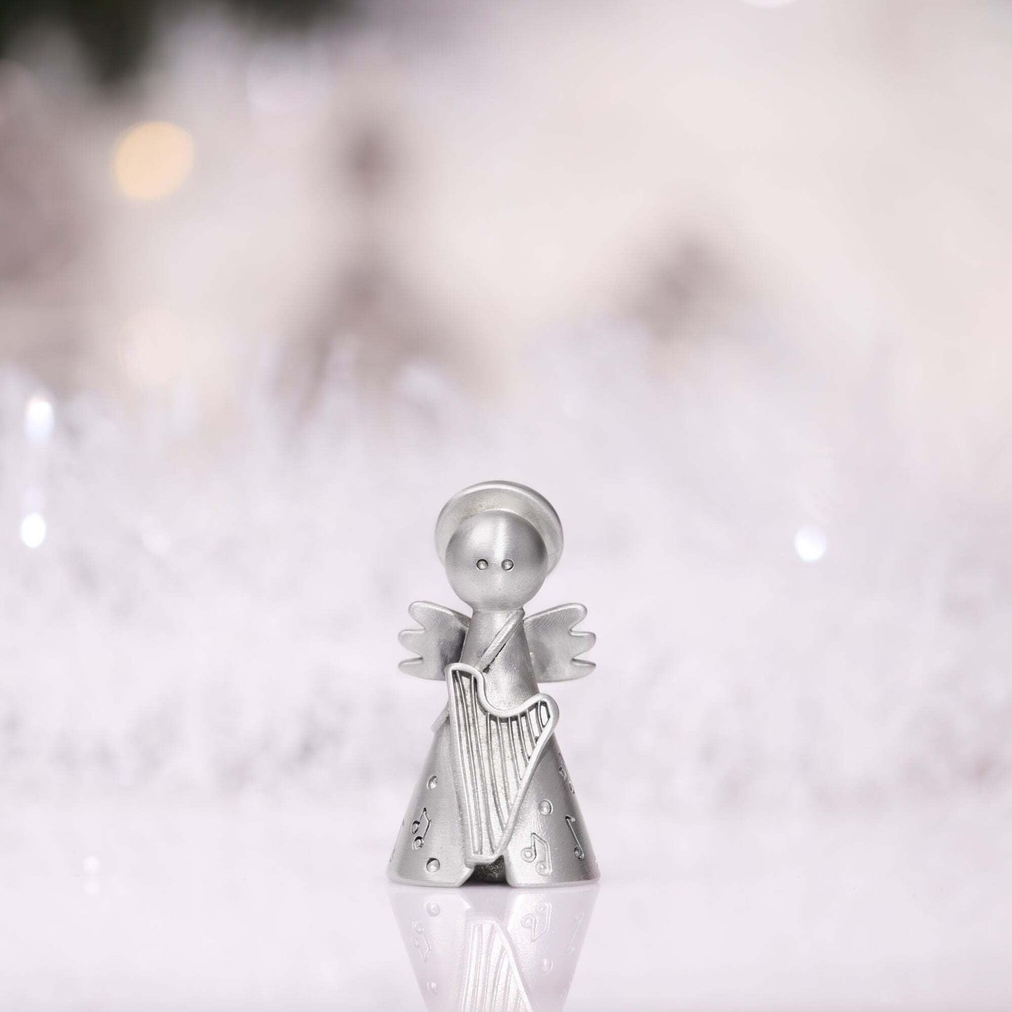 LISA LEONARD DESIGNS Pewter Angel with Harp Nativity Figurine Handmade Festive Miniature Ornaments Holiday Home Décor Christian Collectible Decoration Spiritual Christmas Scene Display Accent