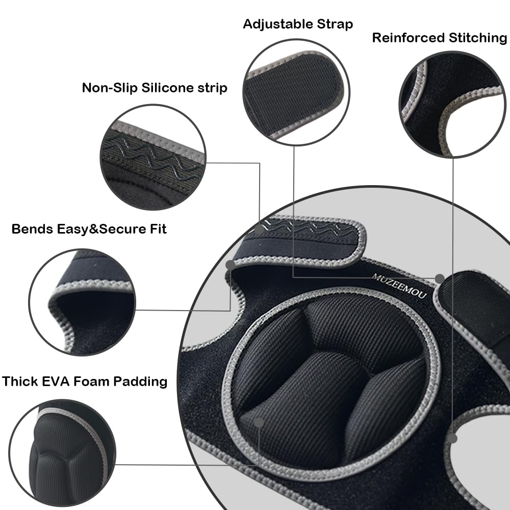 MUZEEMOU Knee Pads for Gardening,Flooring - Thick EVA Foam Cushion, Non-Slip Silicone & Adjustable Straps (S/M/L), Breathable Unisex Garden Kneeling Pad with Extended Comfort