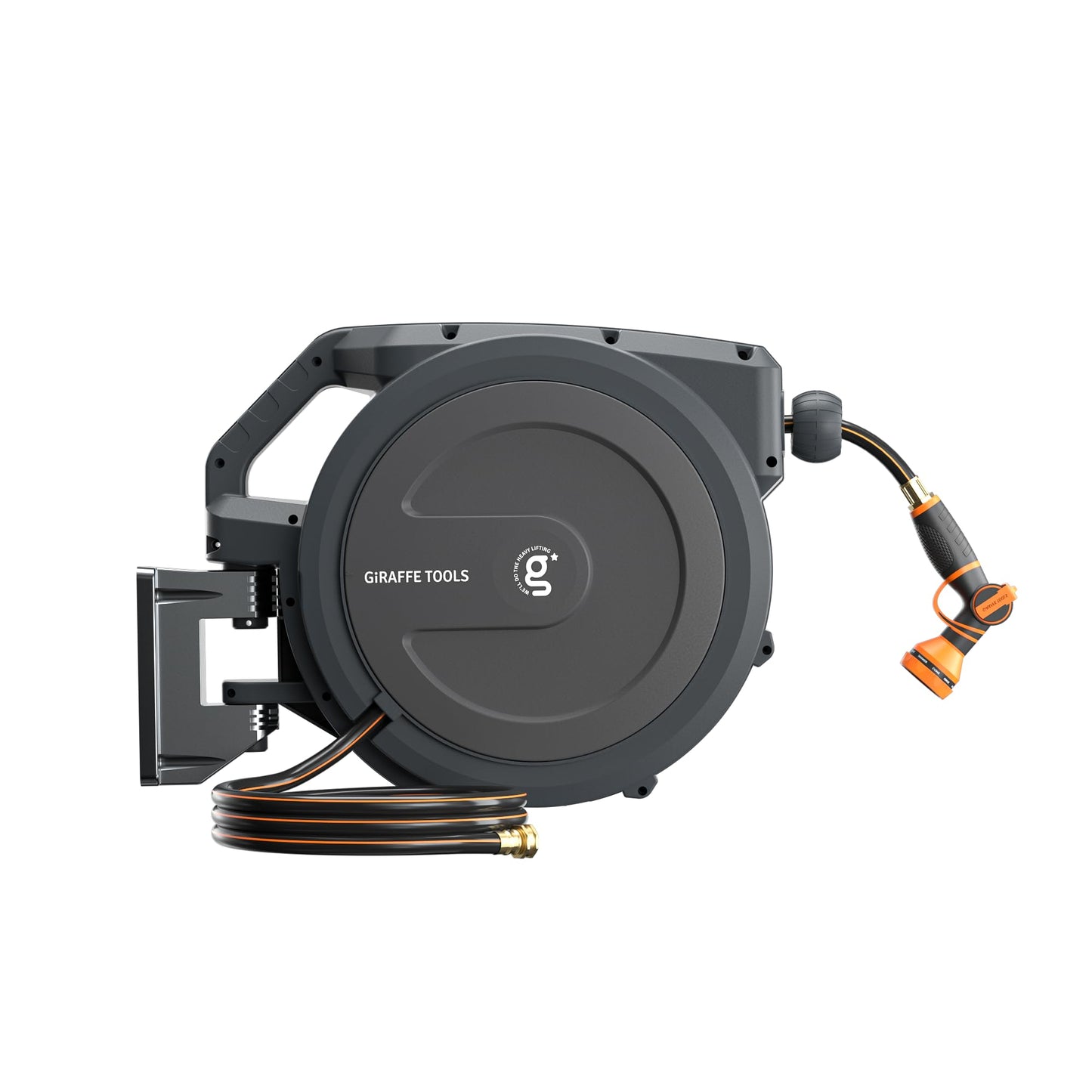 Giraffe Tools PRO Heavy Duty Retractable Garden Hose Reel - 78ft 1/2 Inch Auto Rewind with Any-Length Lock, Wall Mounted Metal Bracket, Commercial Grade for Patio & Lawn (Dark Grey)