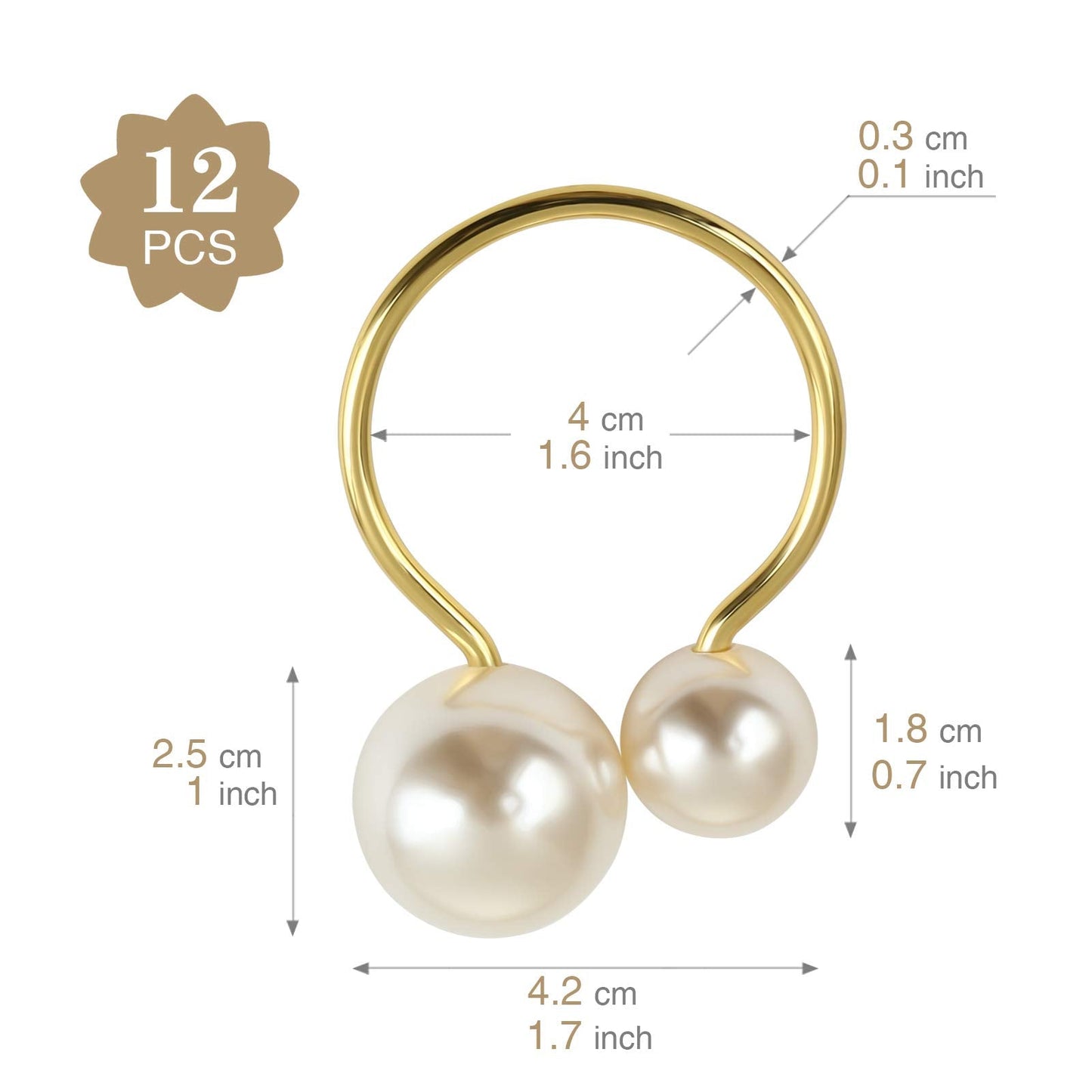 KESOTE Set of 12 Pearl Napkin Rings, Gold Napkin Ring Holders for Formal or Casual Dinning Table Decor