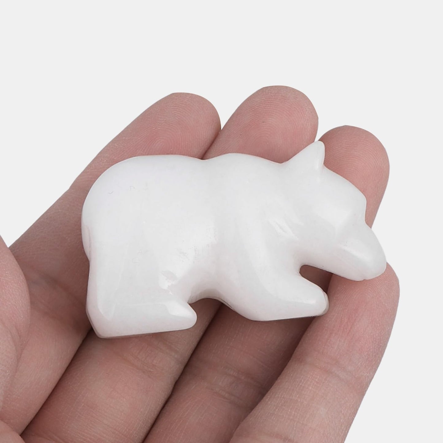 SMQ 2" Crystal Bear Statue, Natural Gemstone Handmade Figurine Sculpture, Healing Crystal Animal Stone Office Home Decor Collectibles Gift (White Jade)