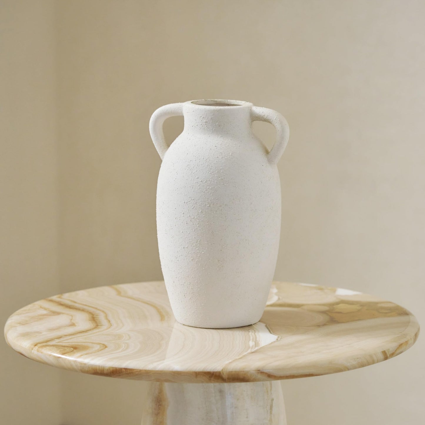 Wild Works Bailey Handmade Vase with 2 Ear Design 9.6'' Tall Ceramic Vase Retro Wabi-Sabi Style Floral Arrangement Vase Living Room Ceramic Flower Holder Hydroponic Planting（White