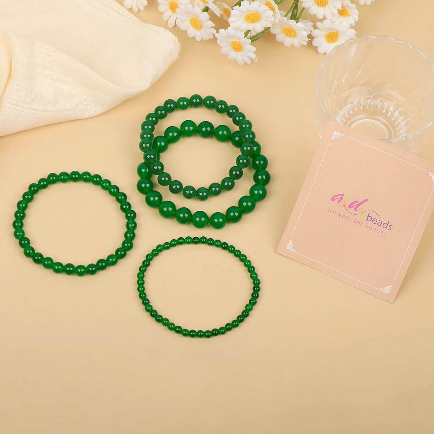 AD Beads Handmade Gemstone Stretch Elastic Bracelet Crystal Healing Reiki Nature's Beauty and Spiritual Essence Unisex (10mm, Green Jade (Heart Opening))