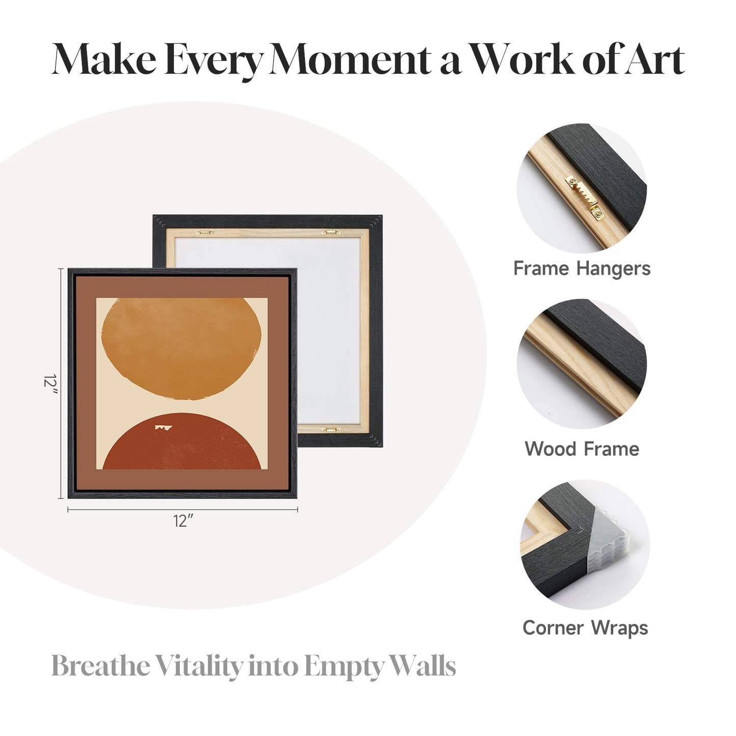 4 Piece Framed Abstract Boho Wall Art Set, Modern Mid Century Canvas Picture Wall Decor, Minimalist Geometric Orange and Brown Paintings Prints for Living Room Bedroom Hallway, 12x12 Inch