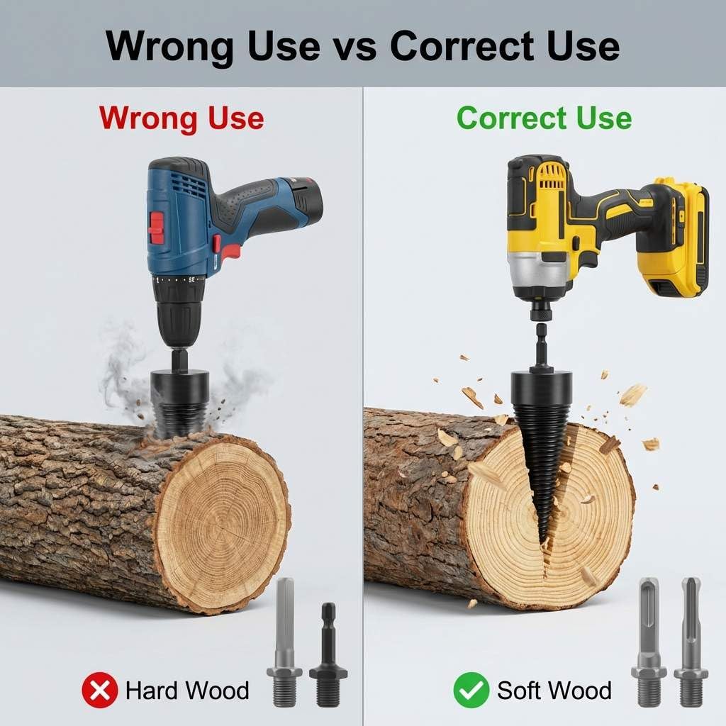 QWORK Wood Splitter Drill Bit Set, 32mm & 45mm Cone Bits – Ideal for Softwood, Firewood & Log Chipping