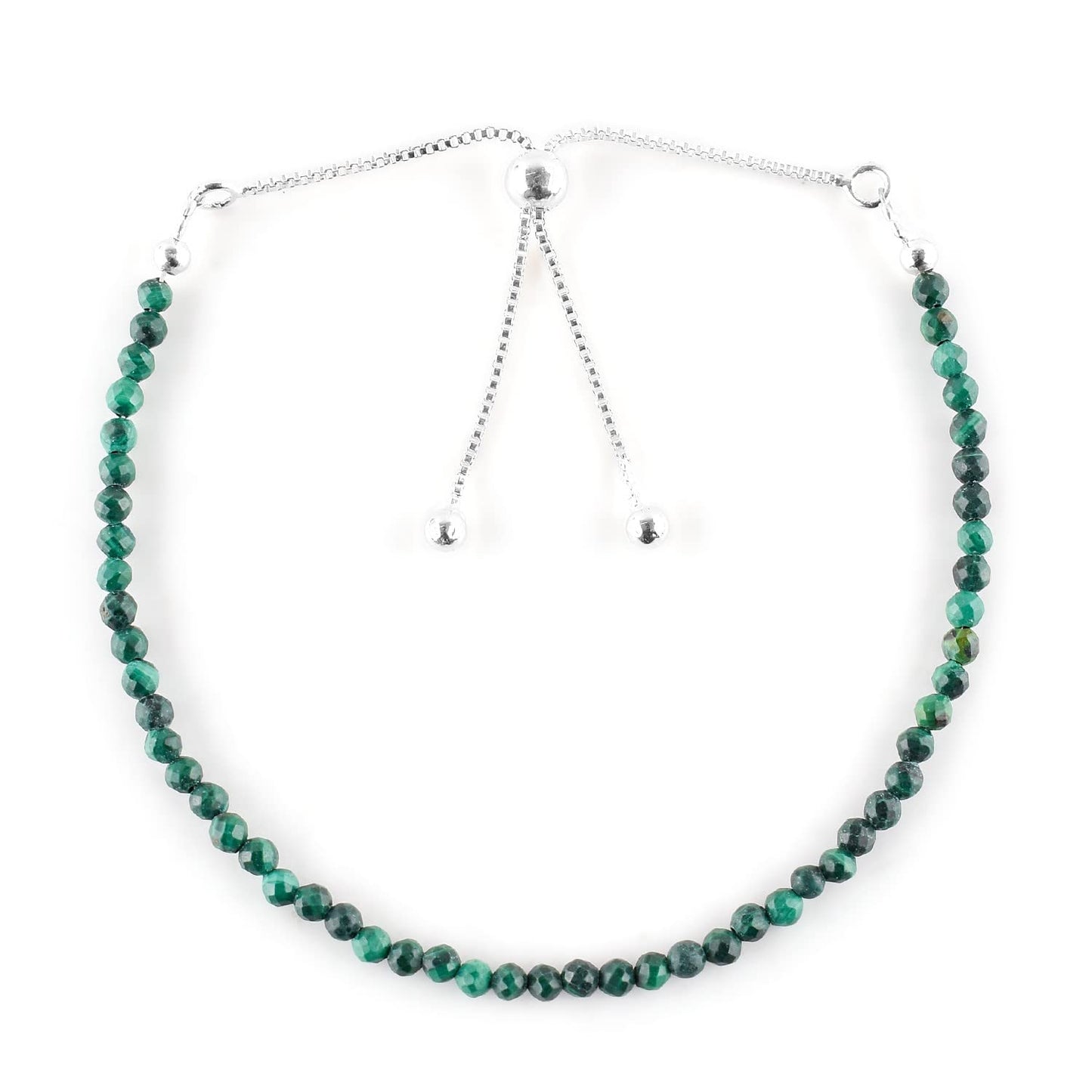 ZEMBIENCE Natural Malachite Gemstones Bolo Bracelet, Micro-Faceted Beads, Chakra Healing Crystals, Silver Plated, Adjustable Slider, Minimalist, Birthday, Women Jewelry, Valentine Gifts, Size 10"