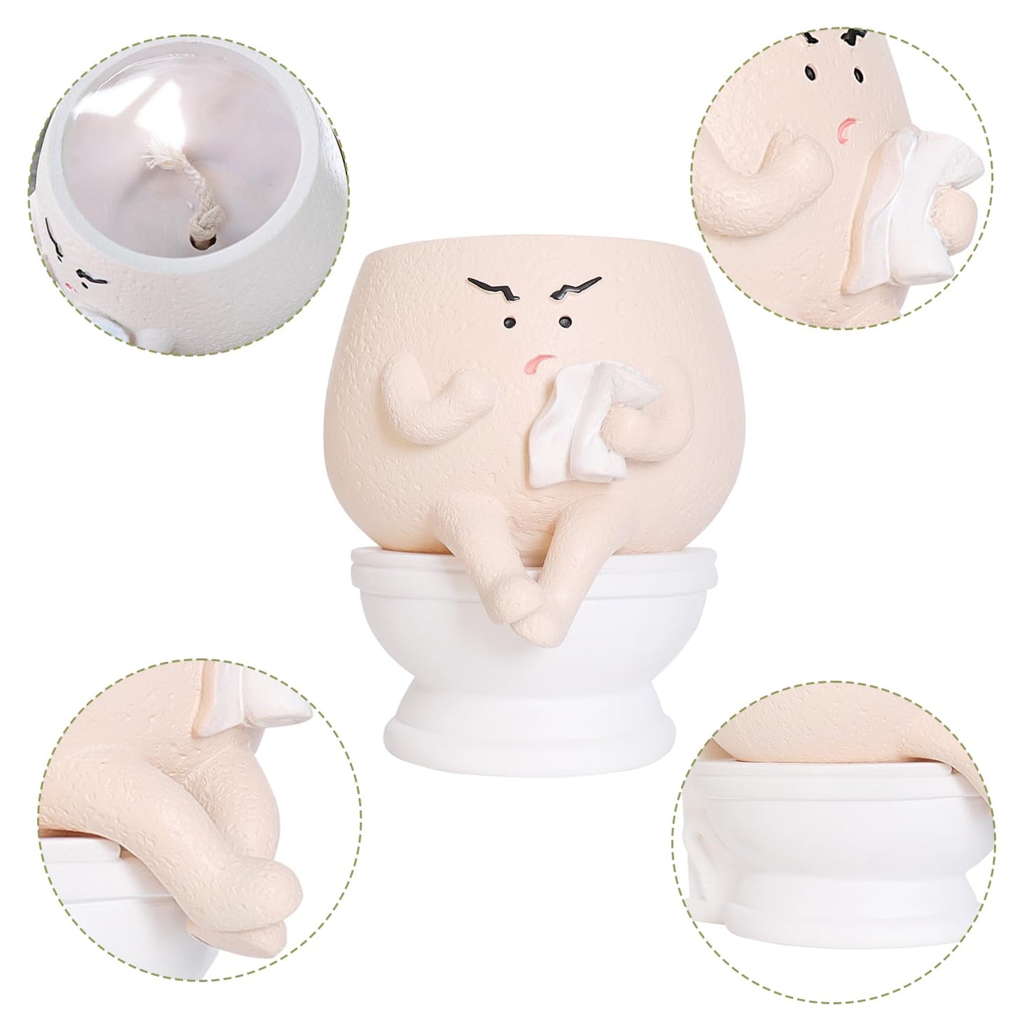 NINIPAPA Funny Face Toilet Planter with Drainage Hole for Indoor Plants, Cute Self Watering Plant Pot for Succulent Flower Pots, Unique Head Planters Gift on Birthday Christmas