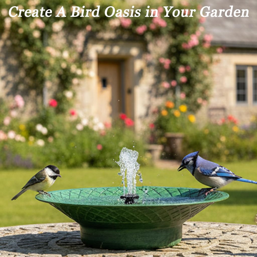 12.6" Bird Bath for Outside, Solar Bird Bath Fountains, Bird Bath Bowl Outdoor, Solar Powered Bird Baths for Garden Patio Decor (Green)