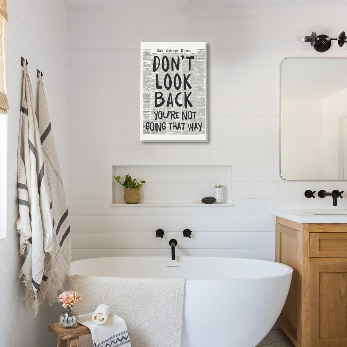 Black and White Retro Newspaper Wall Art Trendy Inspirational Quote Poster Don't Look Back Positive Motivational Affirmation Print Preppy Aesthetic Room Apartment Bedroom Decor 12x18inch Unframed