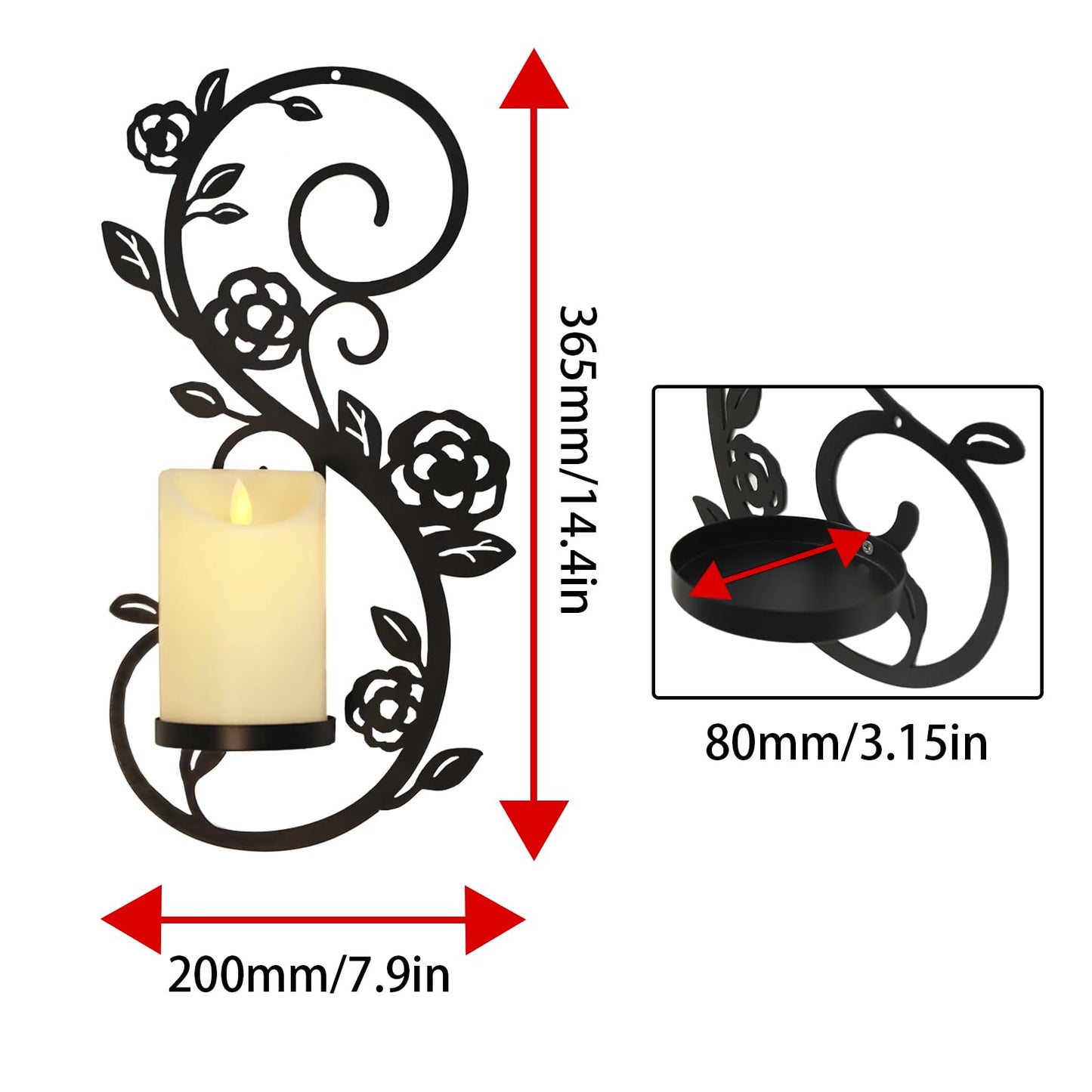 OYEFLY 2 Pcs Wall Sconces Candle Holder (Black)