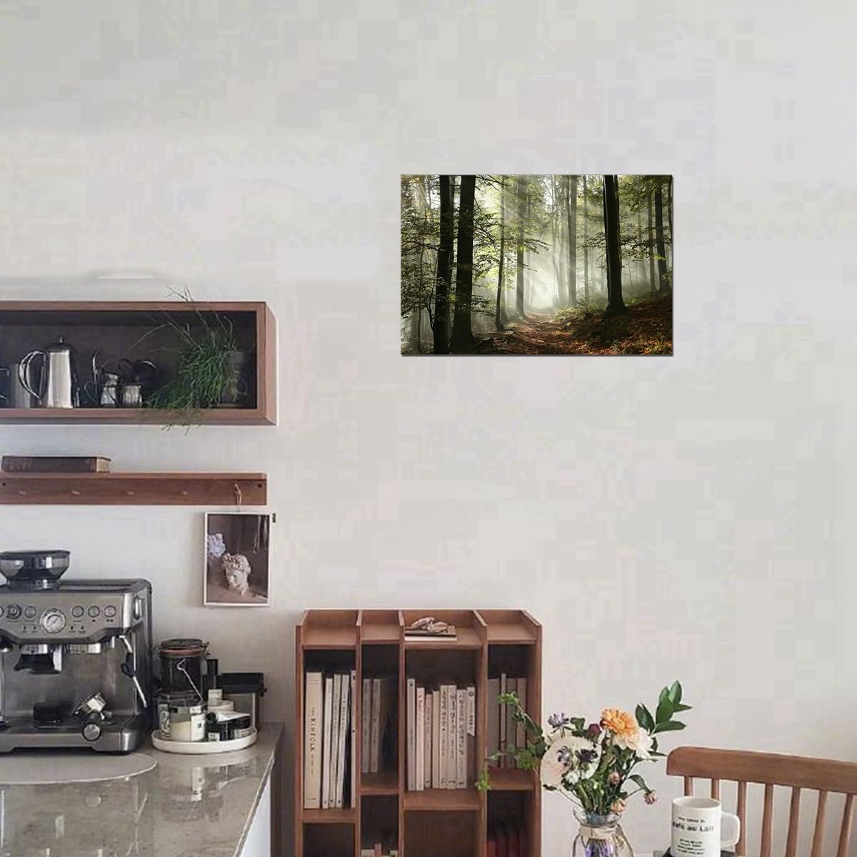 Forest Canvas Wall Art Trees Foggy Morning Spring Rustic Landscape for Bedroom Bathroom Decorations Modern Artwork Print Framed Painting Living Room Home Office Wall Décor 12x16inch