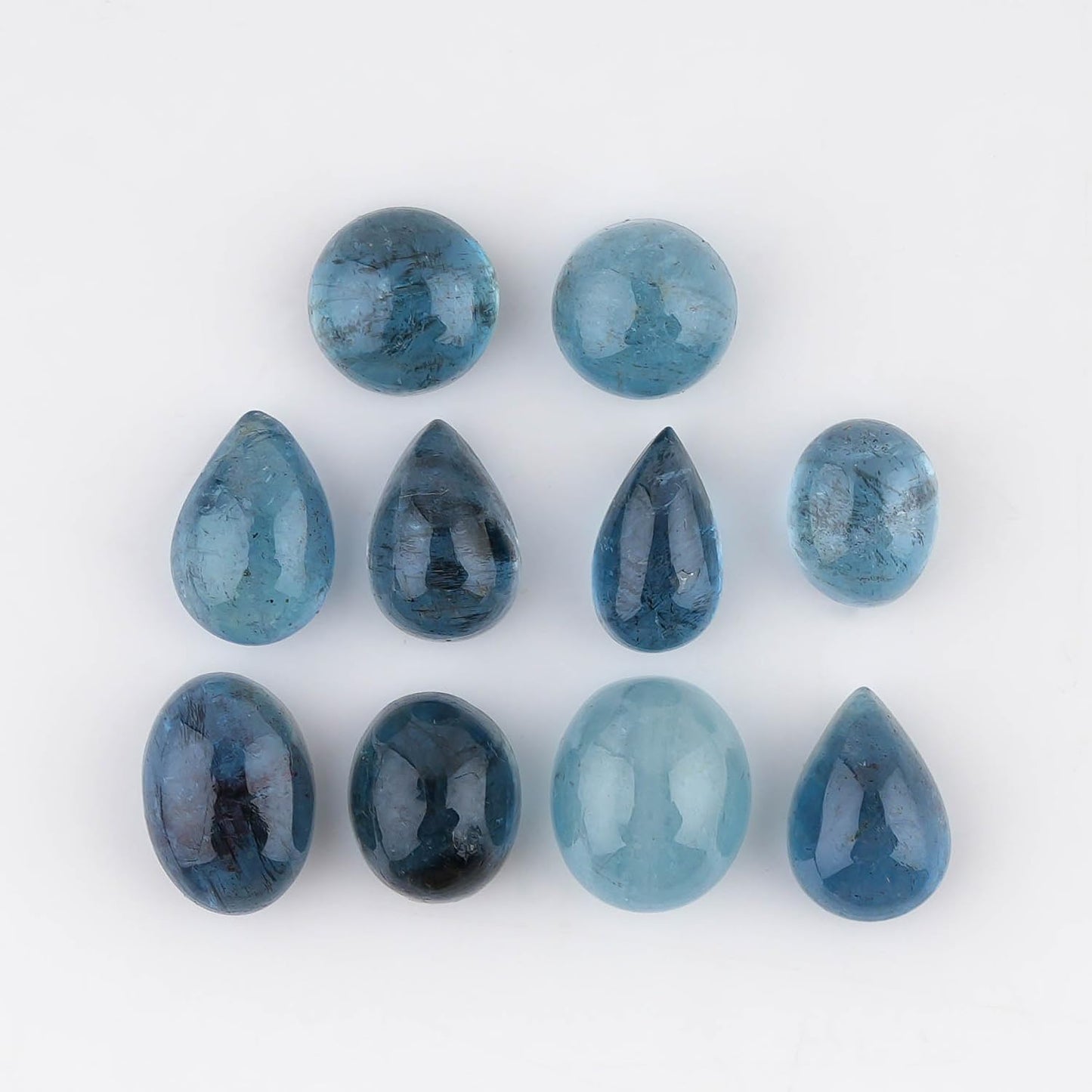 CRYSTALIS (10pcs) AAA+ Deep Sea Blue Aquamarine Natural Loose Gemstone Wholesale Bulk Cabochons Jewelry Making Supply, Chakra Healing Polished Stone, DIY, Gem Collection (5-8mm)