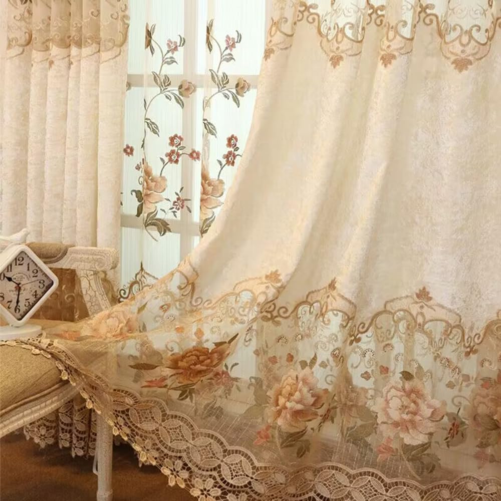 TIYANA Luxury Embroidered Cloth Curtain for Living Room 84 inch Length Custom Romantic Elegant Luxurious Delicate Embroidery Drape Window Dressing Bedroom Grommet Top 1 Panel 39x84 inch