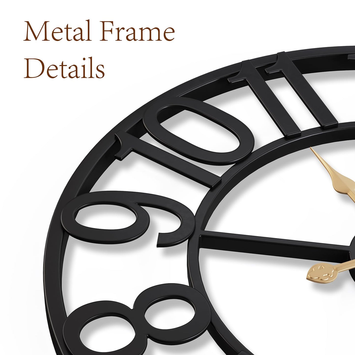 Vantic 24 Inch Large Wall Clock, Arabic Numeral Metal Oversized Wall Clocks for Living Room Decor, Bedroom and Kitchen, Completely Silent, Non Ticking, Battery Operated