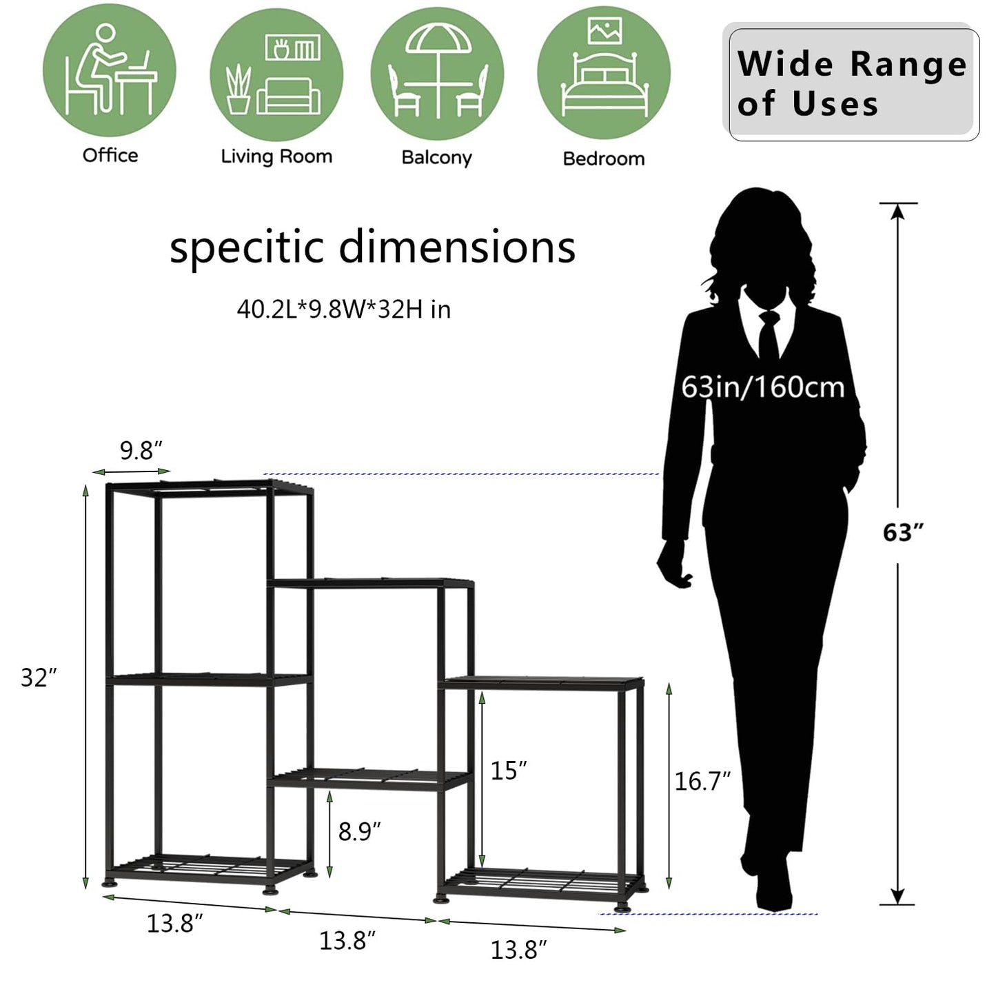 YUJCHMTZN Metal Plant Stand Indoor Metal Plant Stands Outdoor Tiered Plant Shelf for Multiple Plants, 3 Tiers 7 Potted Ladder Plant Holder Table Plant Pot Stand for Window Garden Balcony Living Room