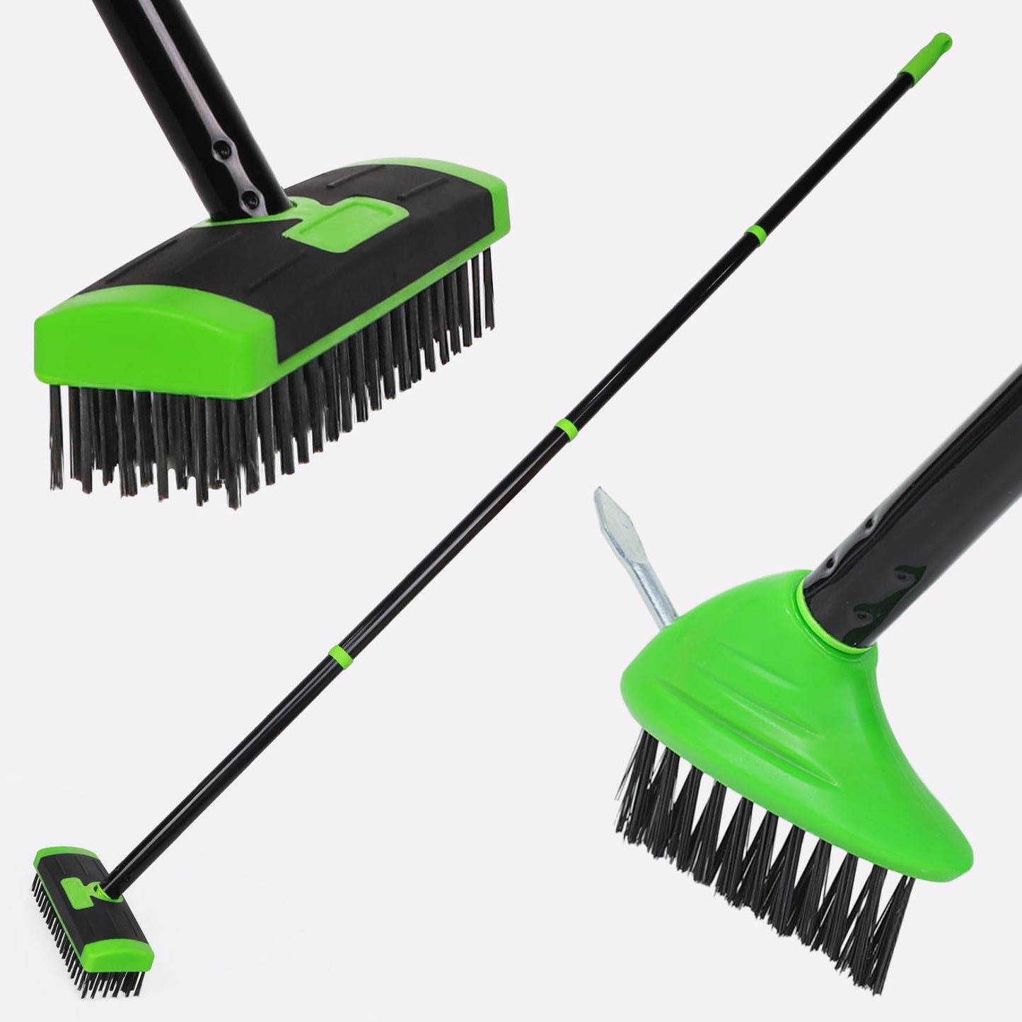 Crack Weeder Brush Long Handle 3-in-1 Wire Floor Scrubber Brush Crack Weeder Tool - Manual Crevice Weeding Tool with Scraper , Weed & Moss Remover for Driveway, Patio, Garage, Deck, Pool, and Sidewalk