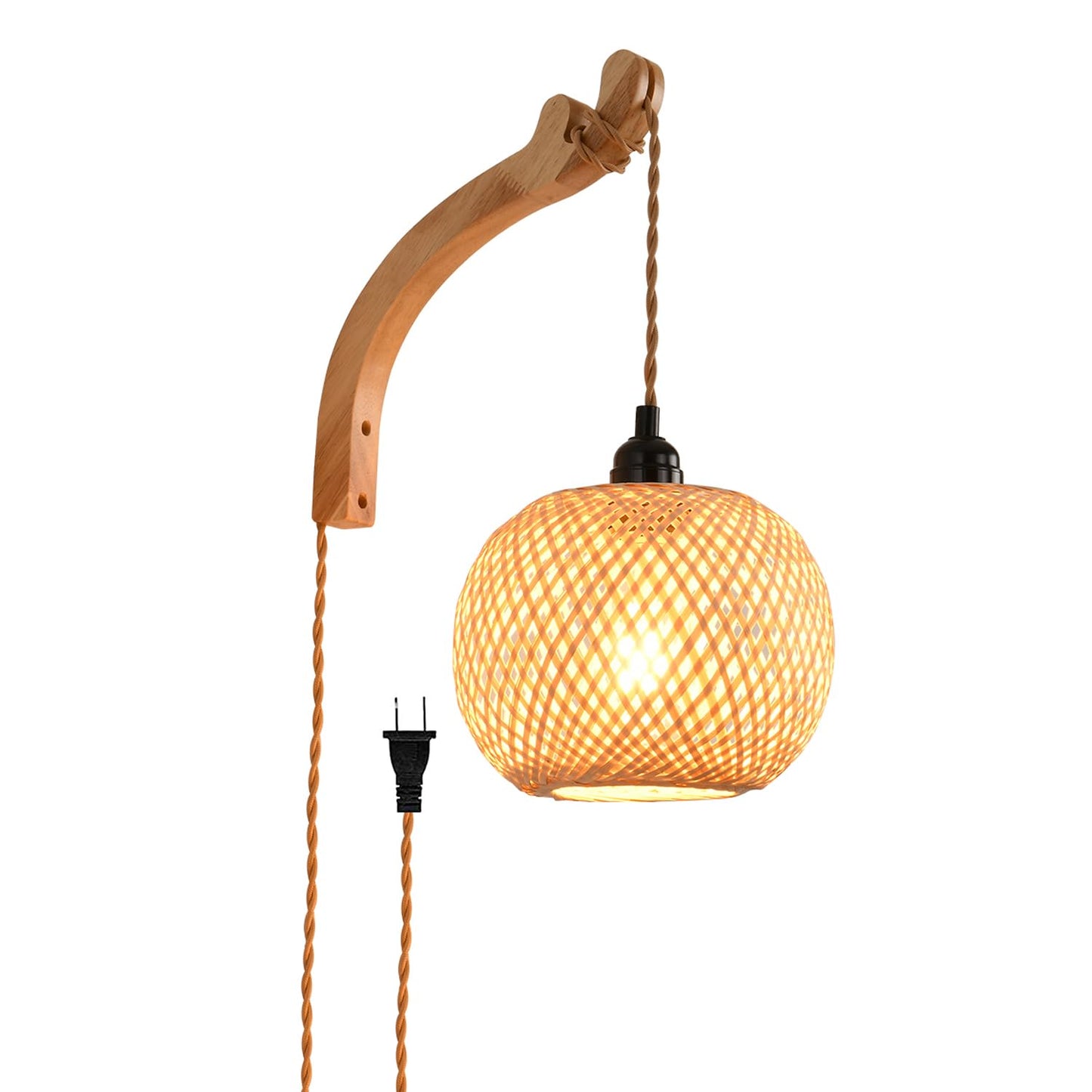 CAFULAM Plug in Wall Sconce,Farmhouse Wicker Wall Lamp Plug in,Hand Woven Rattan Wall Light Farmhouse Rustic Boho Sconces Wall Lighting for Living Room Bedroom