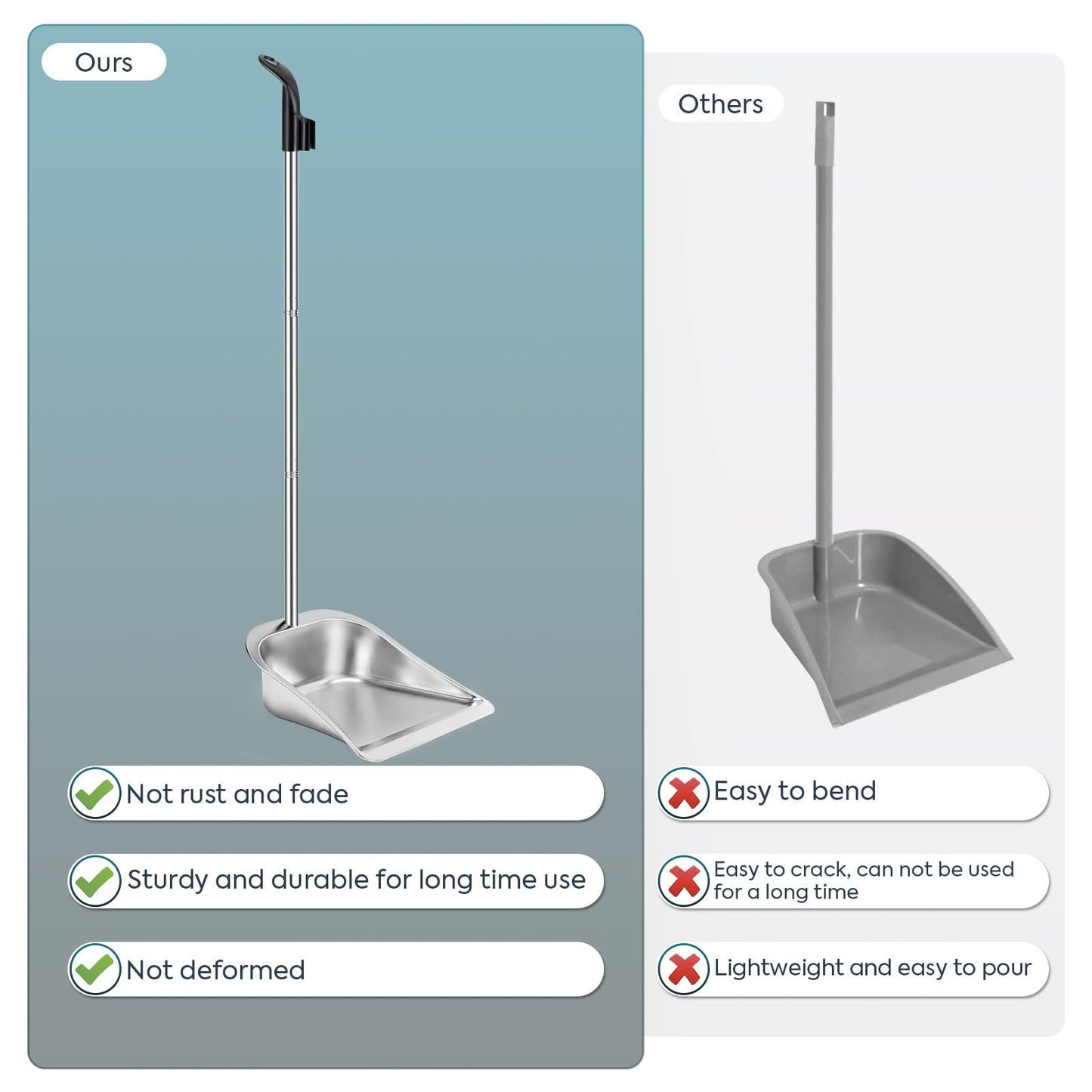Yangbaga Dust Pans with Long Handle - 35”Heavy Duty Metal Upright Stand Up Dustpan - Long Handled Stand Up Dustpans - Best Dustpans for Home/Lobby/Shop/Garage/Yard