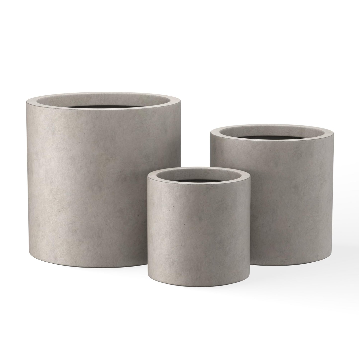 Kante 9.8",12.6",15.7" Dia Round Concrete Planter Set of 3, Modern Style Large Cylindrical Plant Pot with Drainage Hole and Rubber Plug for Indoor Outdoor Patio, Weathered Concrete