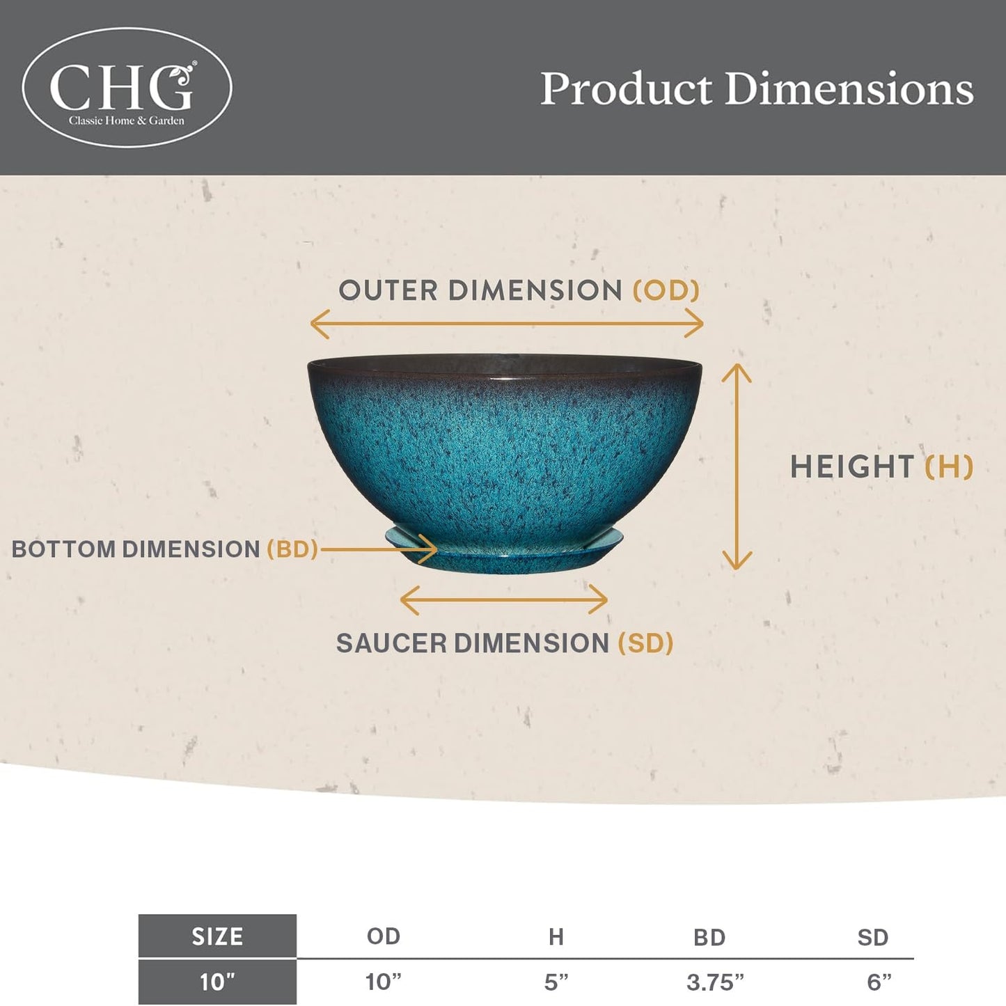 Classic Home and Garden Rosie Modern Planter w/Drainage - Contemporary Planter Bowls - Shallow Round Vases for Small Plants - Versatile Indoor & Outdoor Pots (10” Weathered Copper)