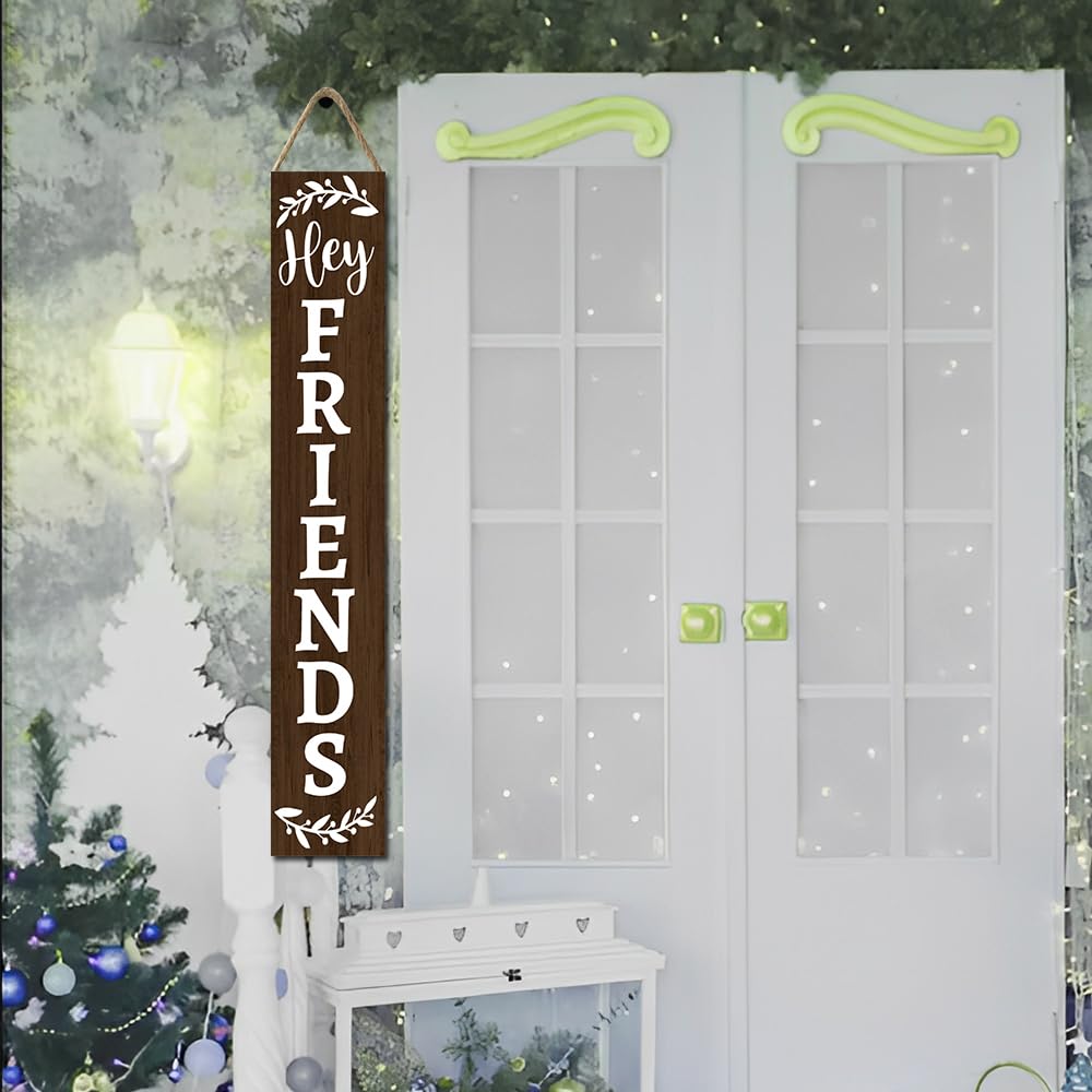 Houseuse (48inx8in Hey Friends Front Porch Sign Xmas Door Sign Merry Hanging Signs Christmas Decoration Farmhouse Outdoor Yard Housewarming Gifts