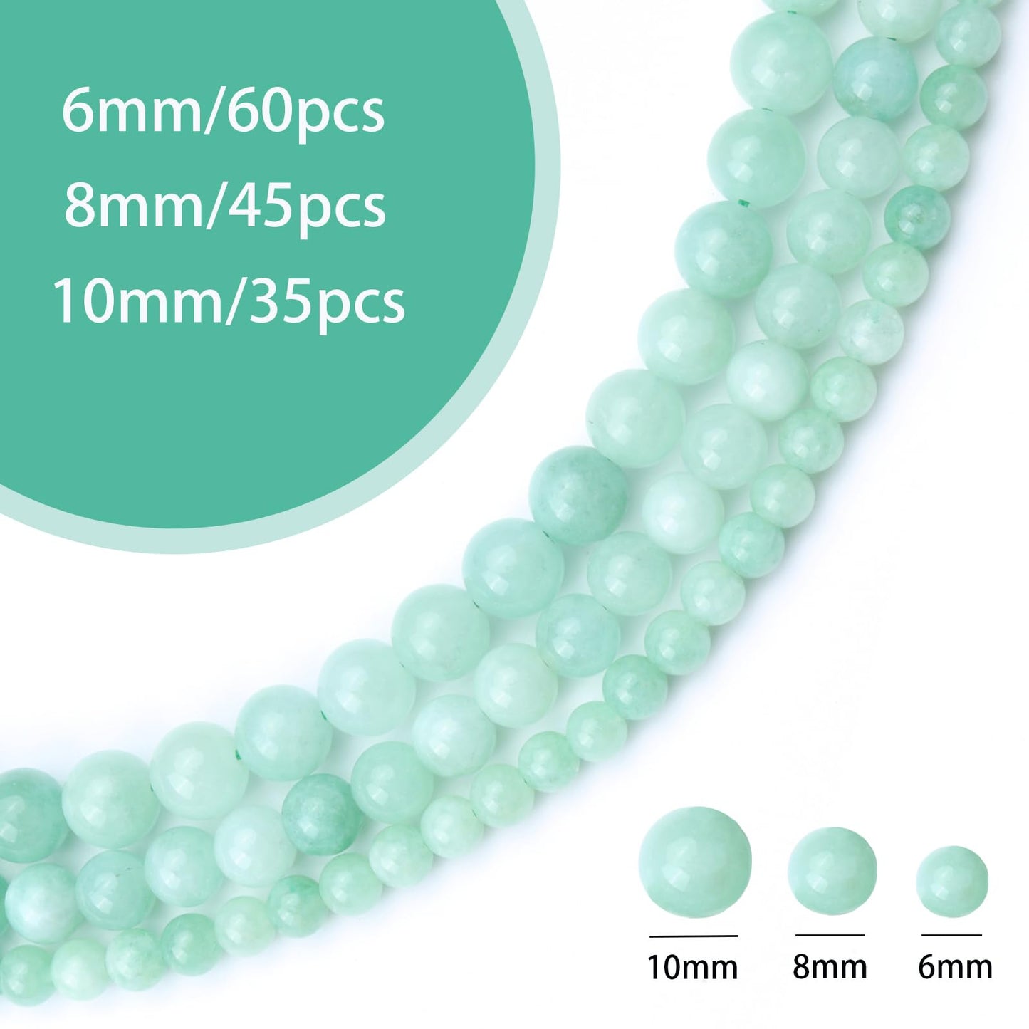 Siomia 45pcs 8mm Natural Green Burmese Jade Gemstone Beads Energy Healing Crystal Round Loose Stone Beads for Jewelry Making, DIY Bracelets Necklaces