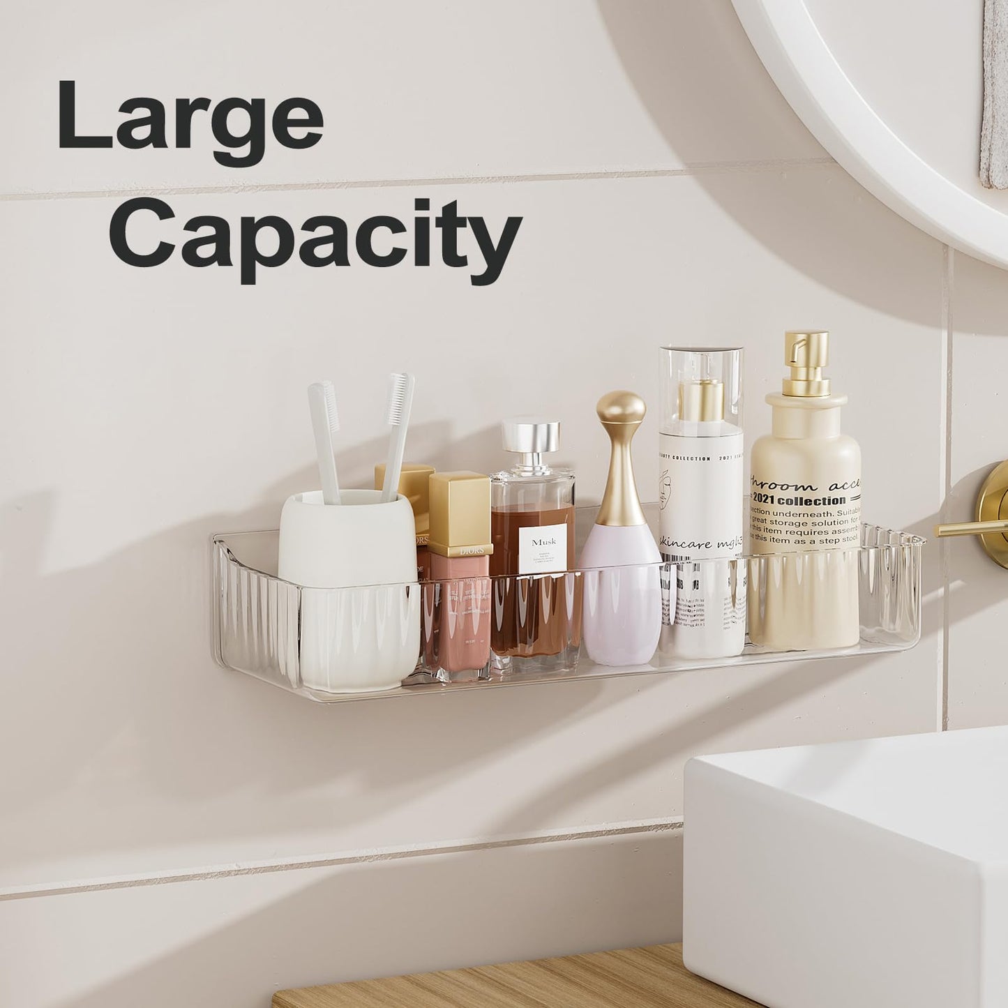 ZEXALOR Wall Mount Organizer for Kicthen, Bathroom, Dresser, Office, Pantry Storage and Organization - Clear Long Wall Basket Storage, Cabinet Door Organizer (13.9×4.7×2.8")