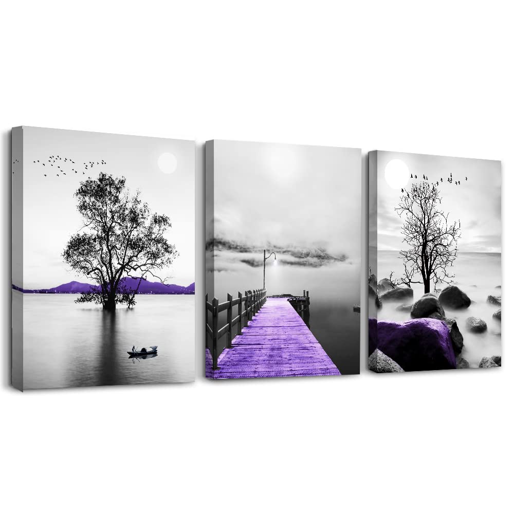 DZRWUBHS Canvas Wall Art, 3-Piece Set, Black And White Scenery, Framed, Modern, For Living Room, Bedroom, Office, Bathroom