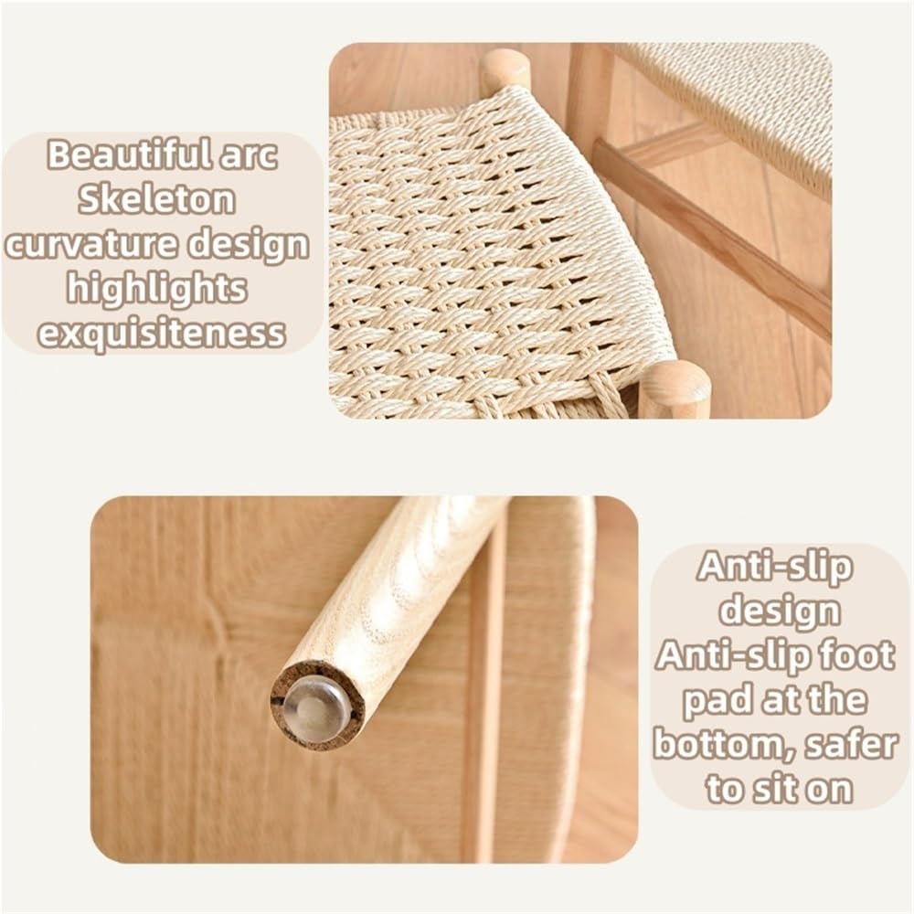 GOIPNGPK Hand Woven Stool, Solid Wood Square Stool, Simple Vanity Stool, Modern Small Stool Suitable for Living Room, Bedroom, Kitchen, Office(Brown)
