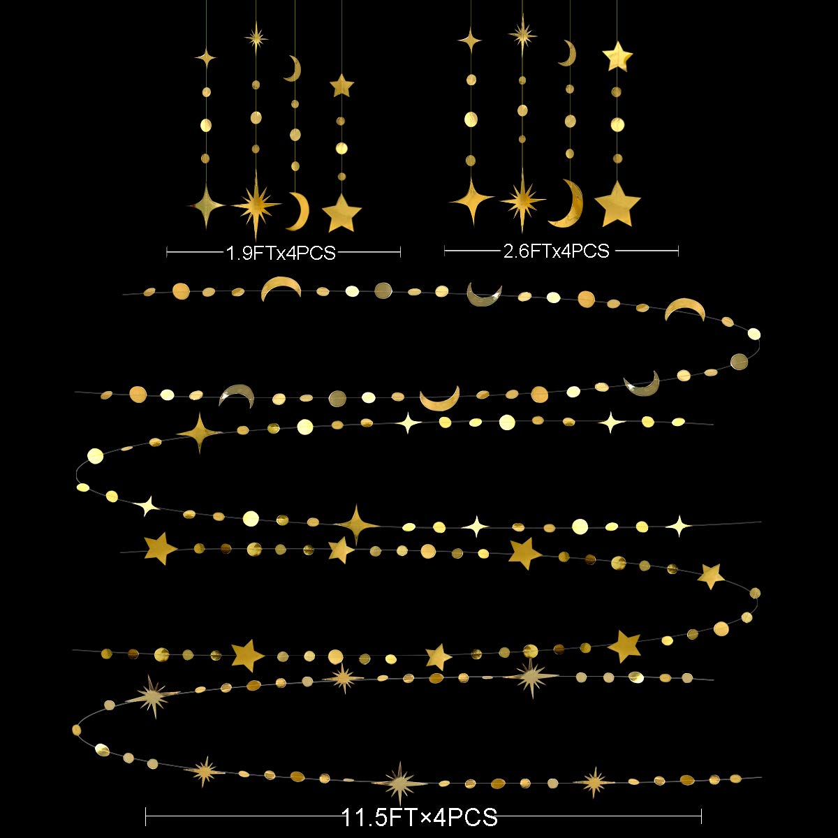 Gold Star Moon Circle Dot Garland Party Decorations Kit Hanging Crescent and Twinkle Little Star Streamer Bunting Banner for Kids Room First Birthday Ramadan EID Mubarak Baby Shower Wedding Engagement