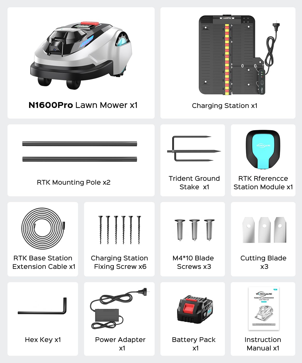YARDCARE N1600 PRO Wireless Robotic Lawn Mower, RTK & Vision Navigation, Up to 0.4 Acre Coverage, Smart App Control, Multi-Zone Mapping, Systematic Mowing Robot