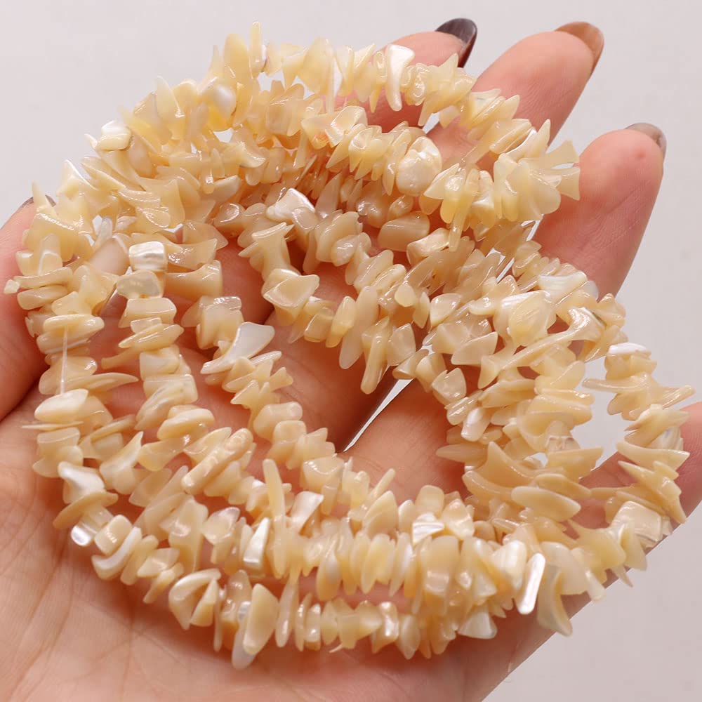 HAAMIIQII 5-8mm Natural Brown Mother of Pearl Shell Chips Irregular Chip Stone Loose Gemstone Beads Energy Healing Beads for Jewelry Making Strand 30 Inch