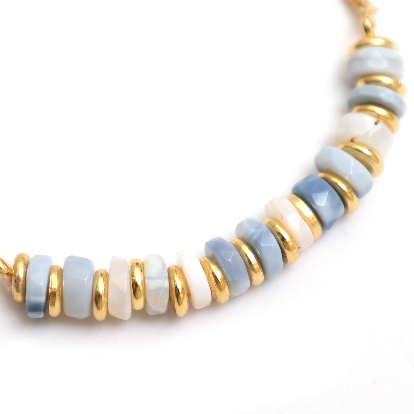 Gempires Blue Opal Beaded Bracelet October Birthstone Crystal Jewelry Hypoallergenic 6-8 Inch Gold Plated Lightweight Slider Bracelets For Women