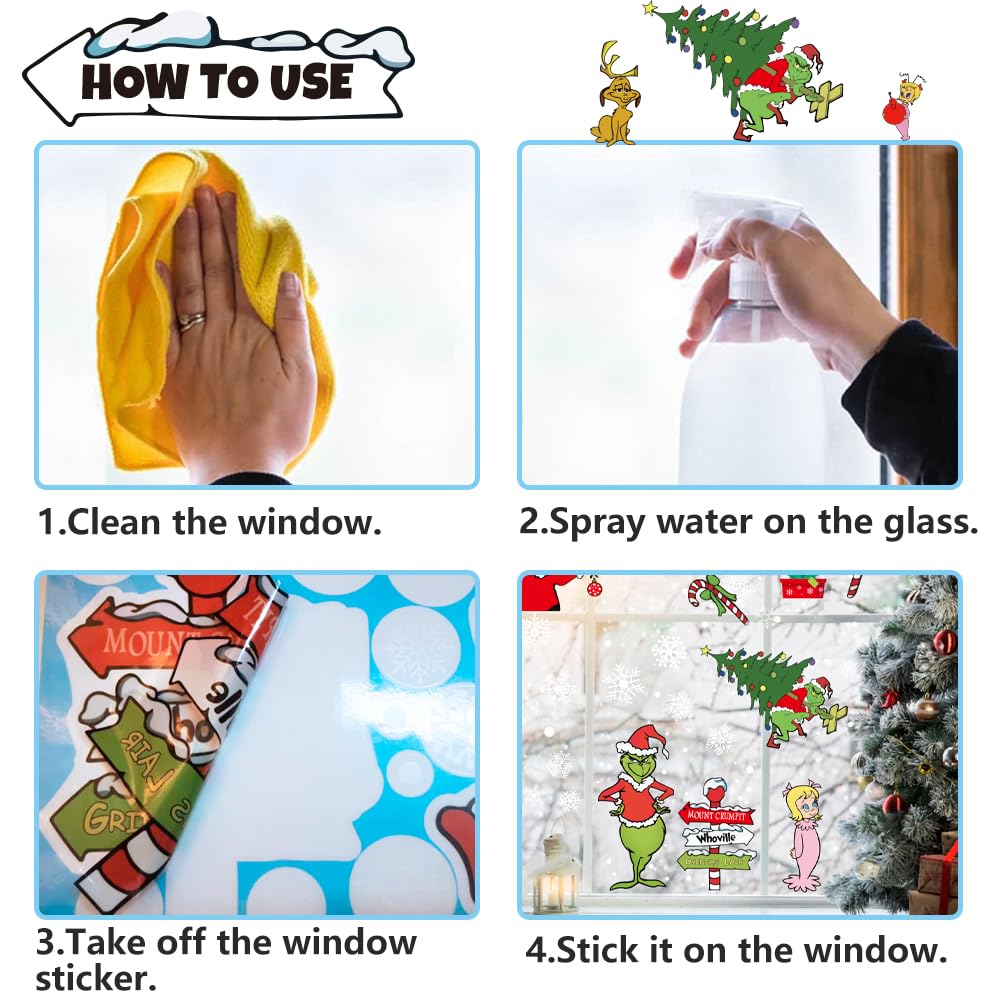 Waterproof Christmas Window Clings Xmas Window Stickers Double Sided Decals Home School Office