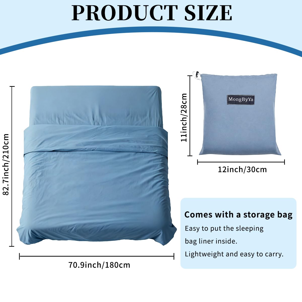 MongByYa Sleeping Bag Liner Lightweight Compact Sleeping Bag Sack Portable Clean Travel Sheet Camping Sleep Sheet for Backpacking Hotel Hiking (Mystic Blue, 82.7” X 70.9”)