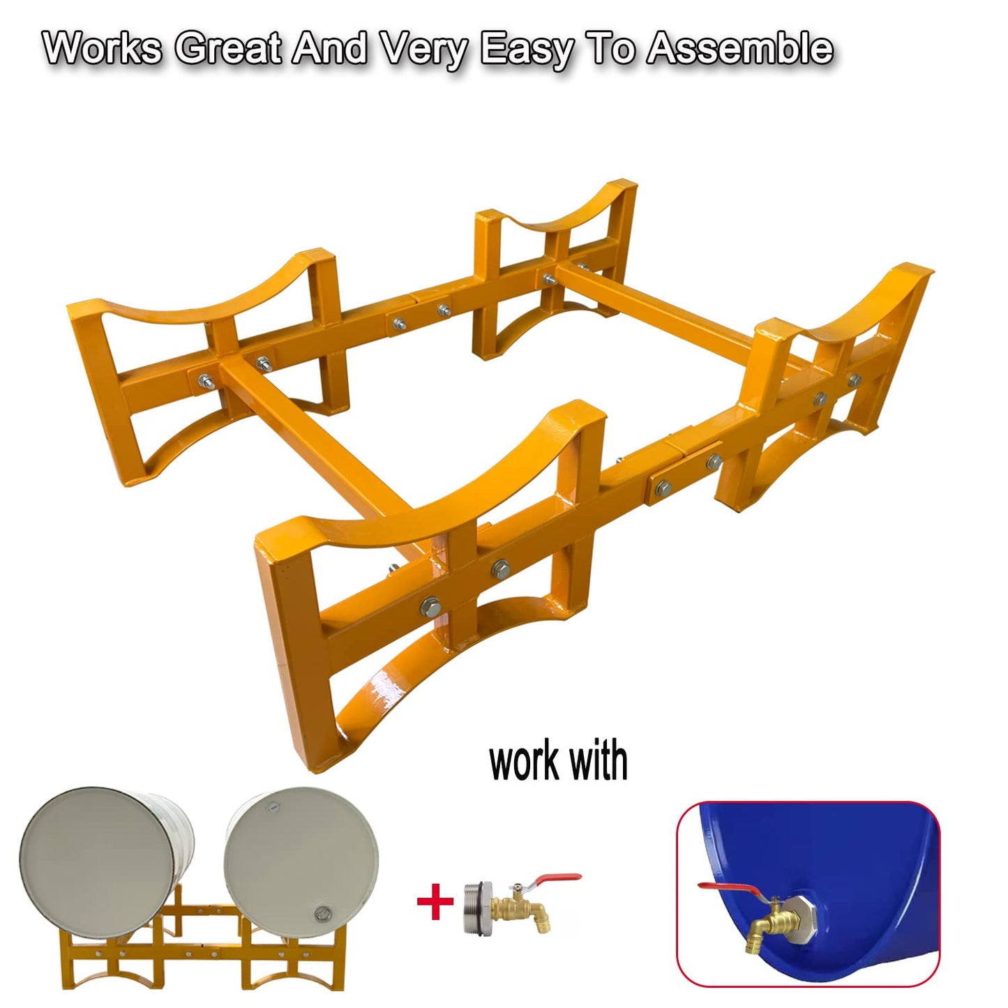 Koxuyim Heavy Duty Oil Drums Rack Stackable 55 Gallons 2200Lbs Load Capacity, Mobile Oil Barrel Bracket with Four-Way Fork Truck Access, Drum Rack Steel Powder Coated Yellow