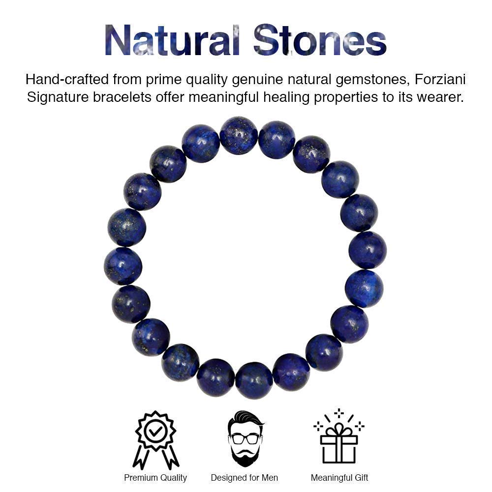 Forziani 10mm Lapis Lazuli Beaded Bracelet for Men - Prosperity and Wisdom - Stretch Navy Blue Gemstone Beads Mens Bracelet - Made in USA - Gift For Him