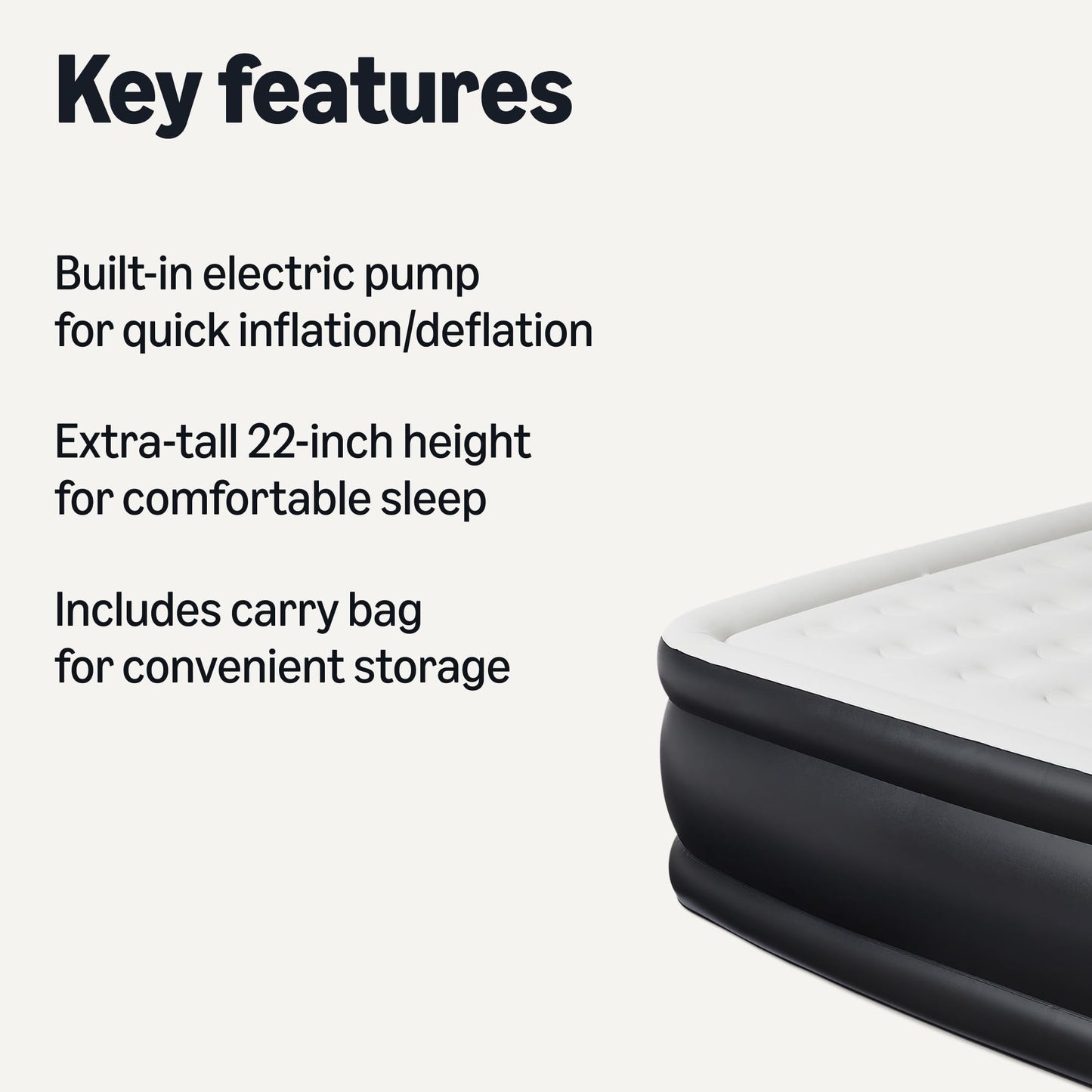 Amazon Basics Inflatable Air Mattress, Queen Size, 22in Height, with Built-in Pump, for Guests or Camping