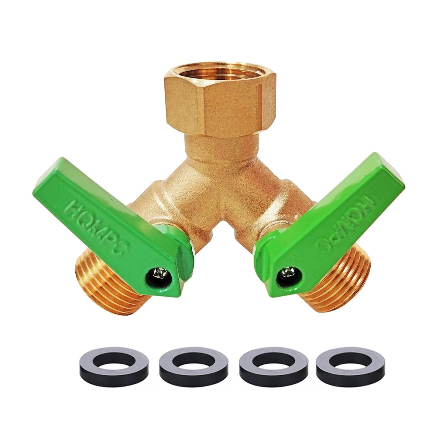 HQMPC Garden Hose Y Valve Splitter With Metal Long Handle Brass Hose Splitter Big Water Flow Hole- Spigot Splitter 2 way 3/4" GHT Thread