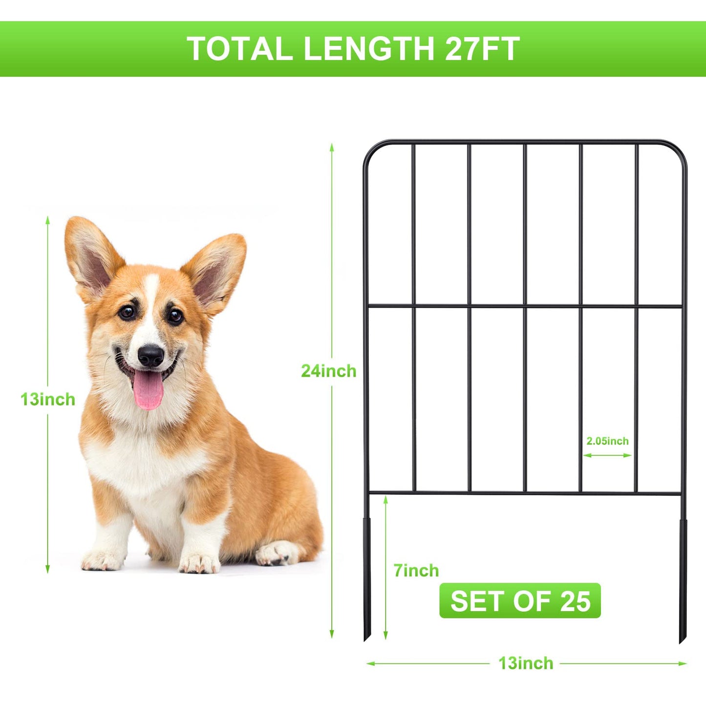 OUSHENG 24'' (H) Garden Fence 25 Panels, Total 27ft (L) Rustproof Metal Wire Fencing Border Animal Barrier, Flower Edging for Landscape Patio Yard Outdoor Decor, Square