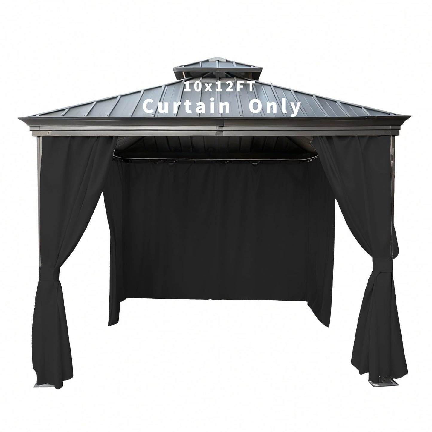 GarPad Gazebo Curtain Replacement Universal Privacy Curtain, 4-Panels Sidewall 10'X12' Curtain Gazebo Outdoor with Zipper,Universal Replacement for Patio Privacy Screen Black(Only Curtain)