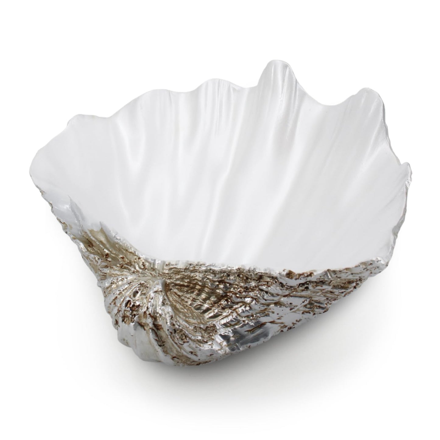 Afadorable Resin Seashell Decorative Bowl Large Clam Shell Storage Bowl for Coffee Table Centerpiece Home Kitchen Entryway Table Decor Beach Themed Wedding Party Decoration (Silver-Pearl White)